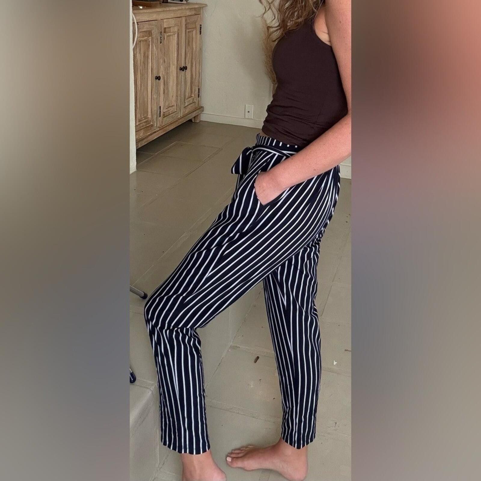 Other Mosaic & Co Black White Striped Tie Waist Pants High Rise L Size 36" / US 14 / IT 50 - 3 Thumbnail