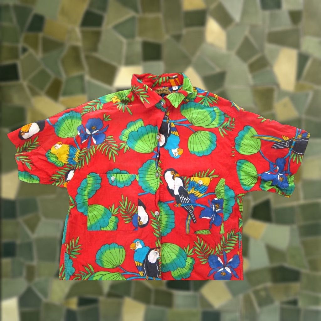 Vintage Vtg Ruff Hewn Cotton Red Bird Parrot Toucan Short Sleeve Button Shirt S Size S / US 4 / IT 40 - 1 Thumbnail