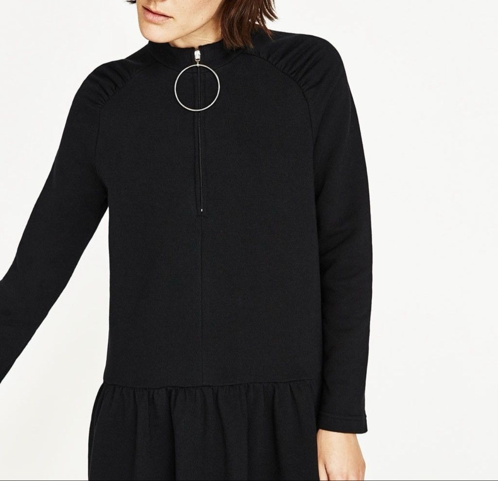 Zara ZARA Long Sleeve Sweater Dress Big Hoop Zipper Ruched Vneck Size S / US 4 / IT 40 - 4 Thumbnail