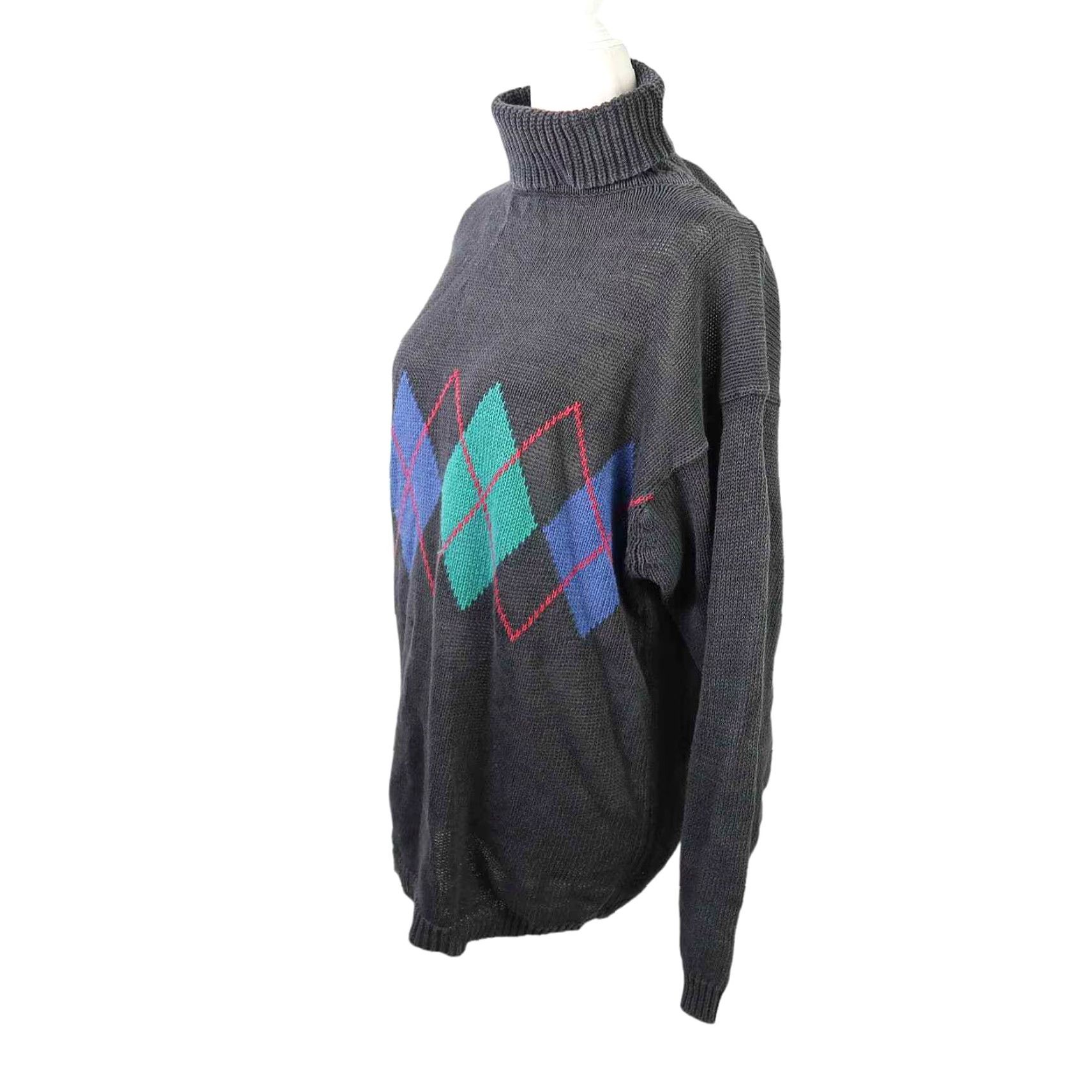 Cherokee VINTAGE Cherokee Black Argyle Knit Turtleneck Sweater L Women Size L / US 10 / IT 46 - 3 Thumbnail