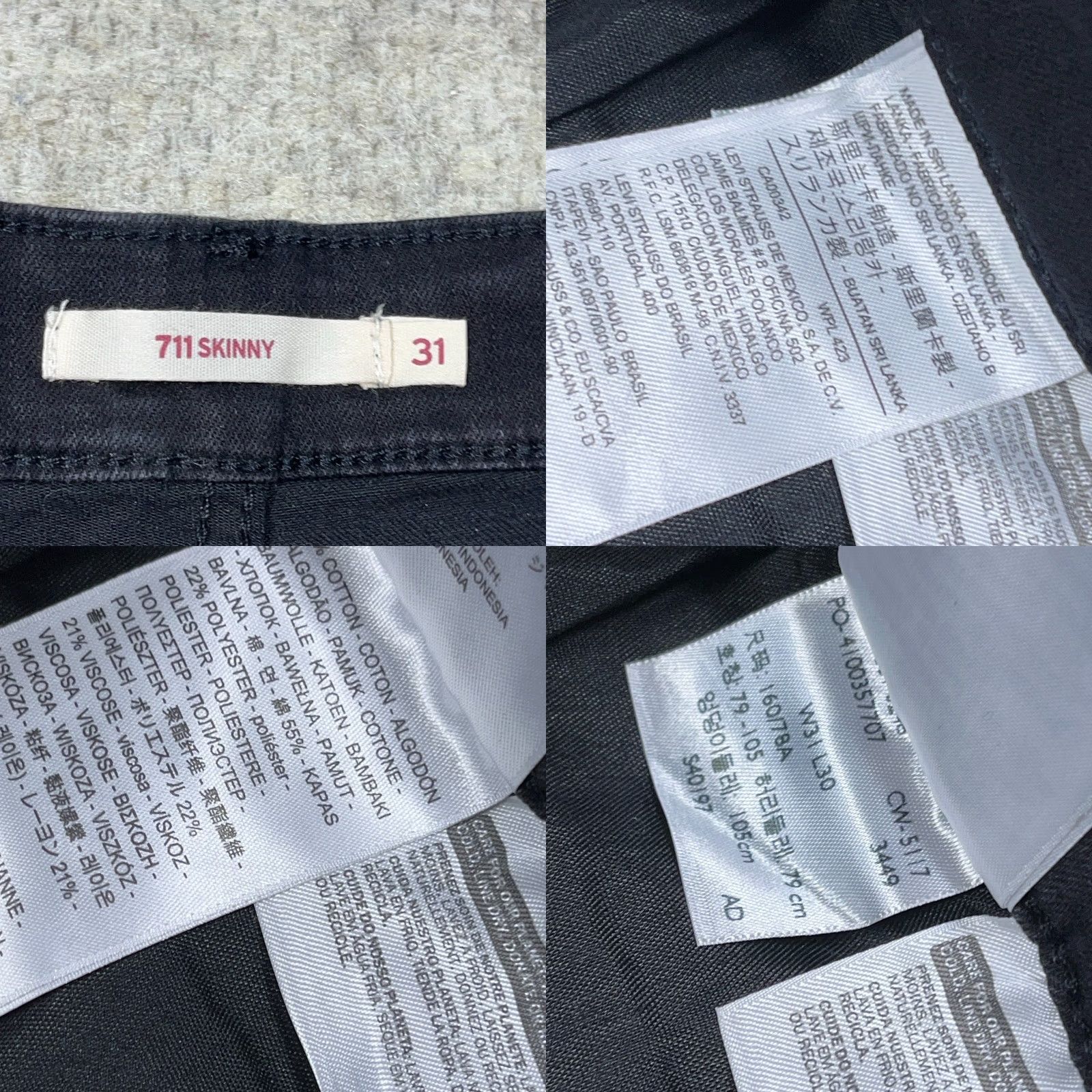 Levi's Levi's 711 Skinny Jeans Women 31 Black Mid Rise Distressed Stretch Jeans 31x30 Slim Logo 5-Pocket Size 24" / US 00 / IT 34 - 8 Thumbnail