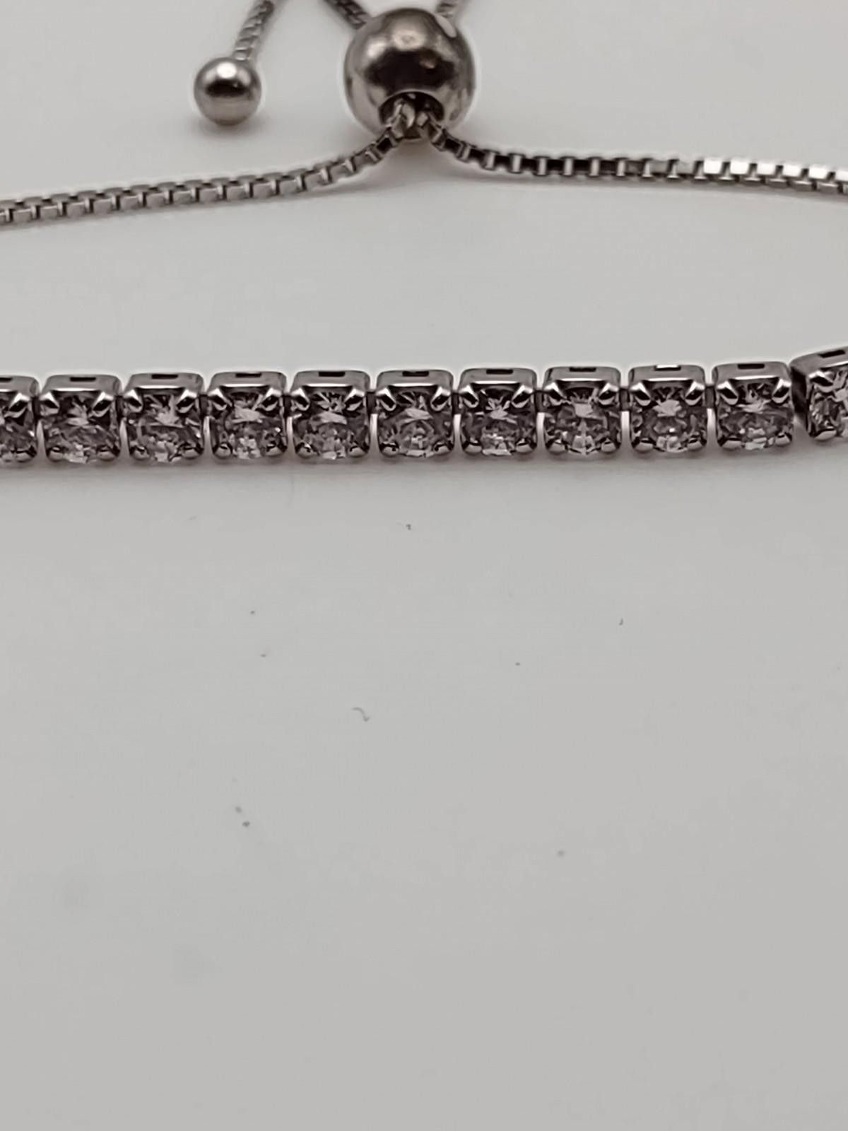 The Unbranded Brand Adjustable Sterling Silver Tennis Bracelet 14K White Gold 4g Size ONE SIZE - 3 Thumbnail
