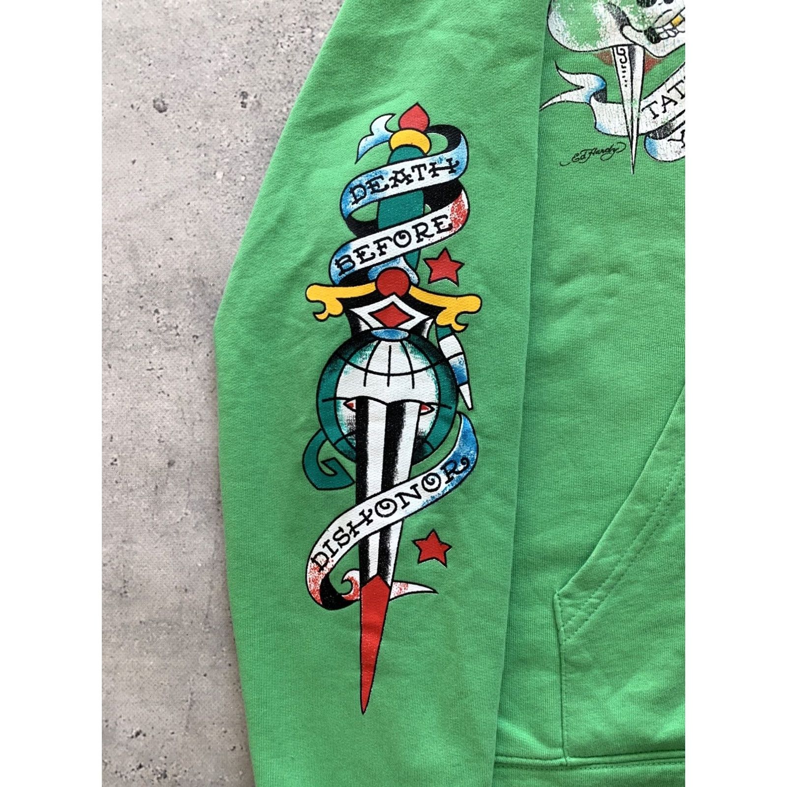 Ed Hardy ED HARDY Hoodie by Christian Audigier ZIP Green Men XL Crew Neck Full Zip Skull Tattoo Style Shirt Mens Size US XL / EU 56 / 4 - 6 Thumbnail