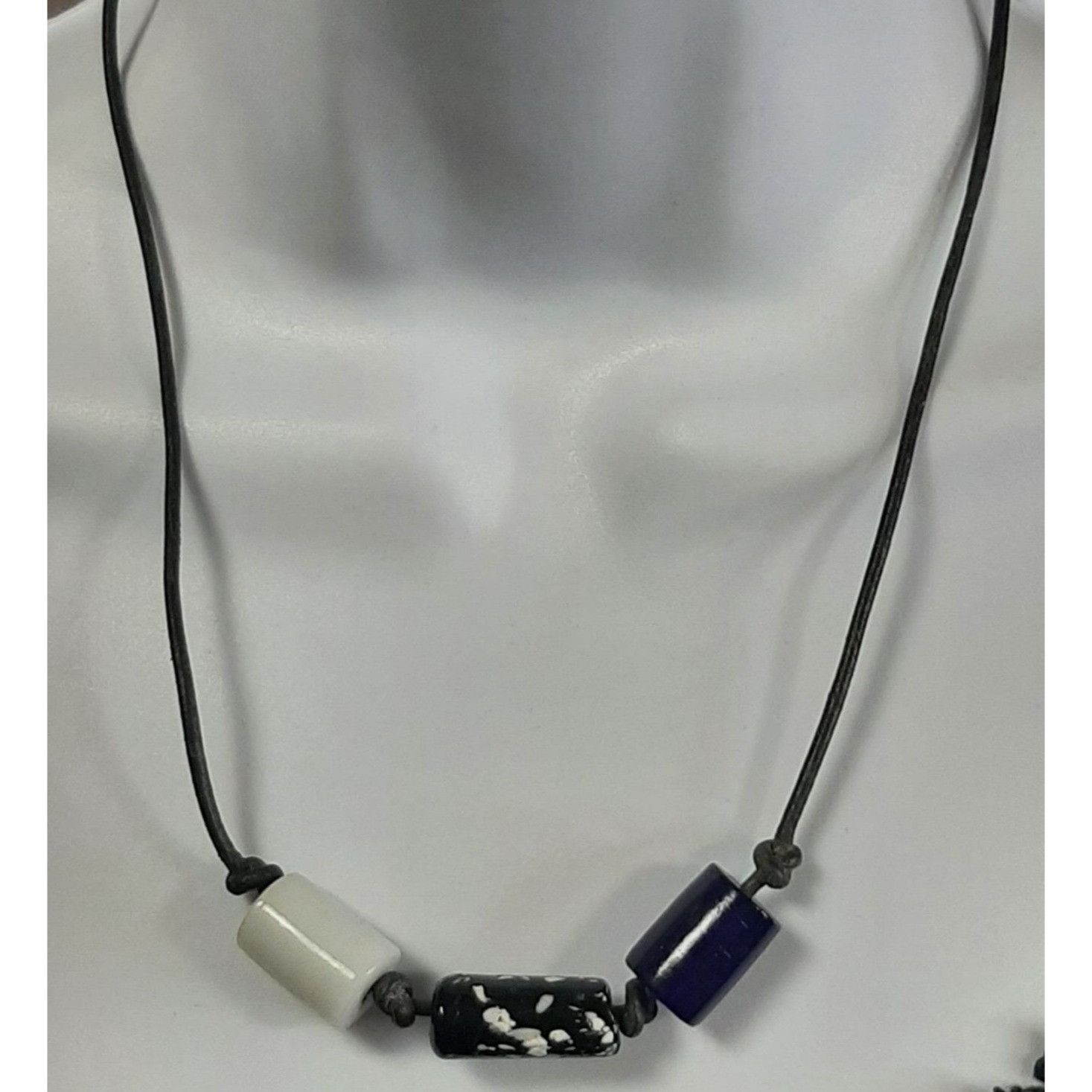 Handmade Handmade Chunky Black And White Beaded Necklace On Black Cor Size ONE SIZE - 1 Thumbnail