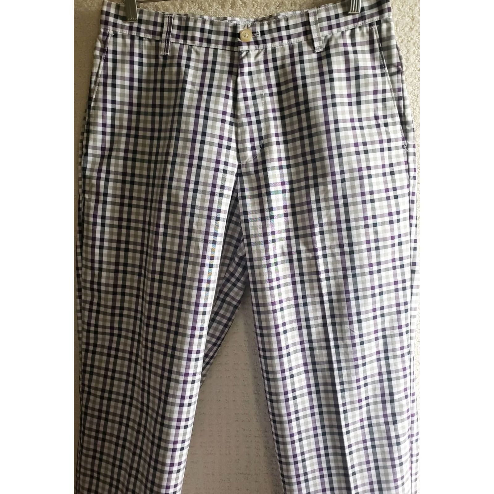 Izod VINTAGE? No — Izod Golf Performx Pants 32x30 Purple Gray Black White Check Pattern Stretch Mens Regular Straight Front Pocket Wide? Size US 32 / EU 48 - 2 Thumbnail