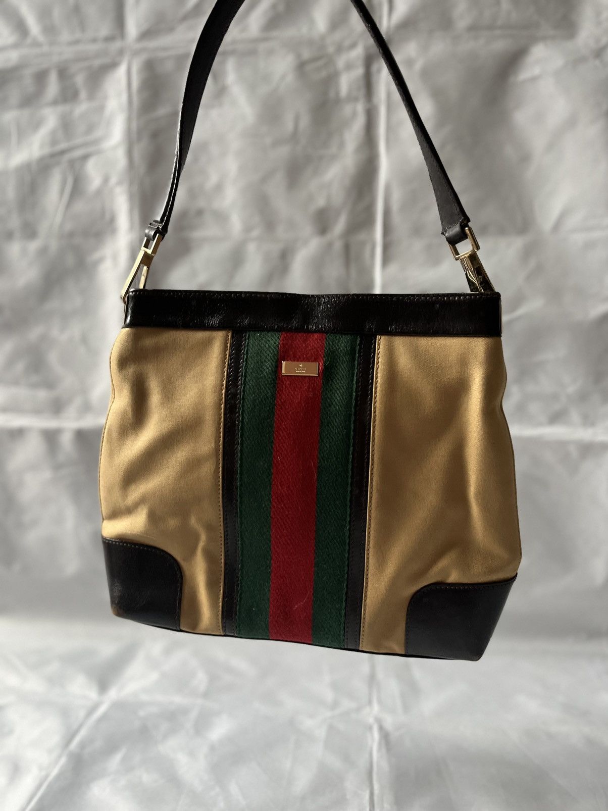 Gucci GUCCI Web Sherry Line Shoulder Bag Canvas Beige Gold Size ONE SIZE - 2 Thumbnail