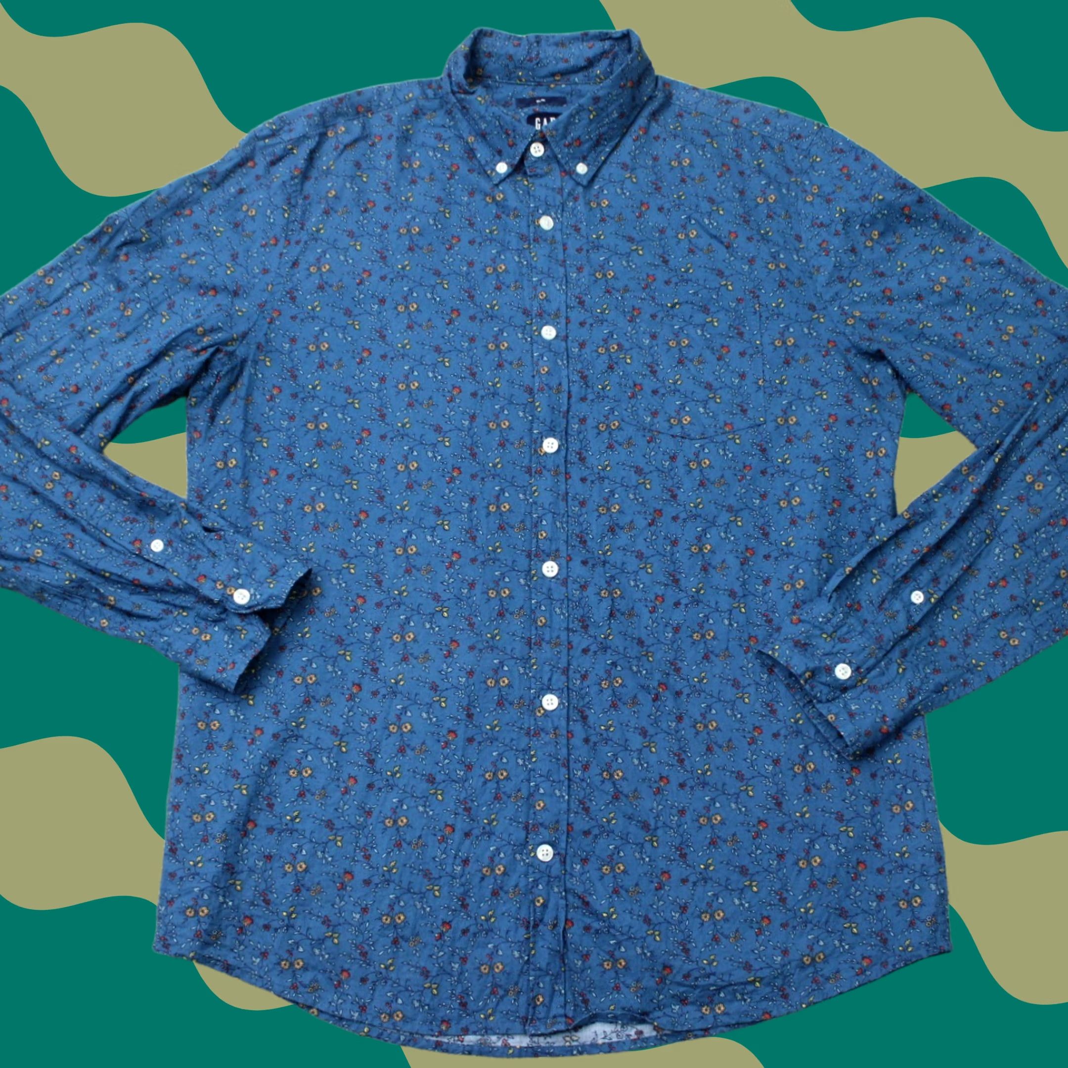 Gap Gap Shirt Mens Large Blue Floral Slim Fit 100% Cotton Long Sleeve Button Down Size US L / EU 52-54 / 3 - 1 Thumbnail