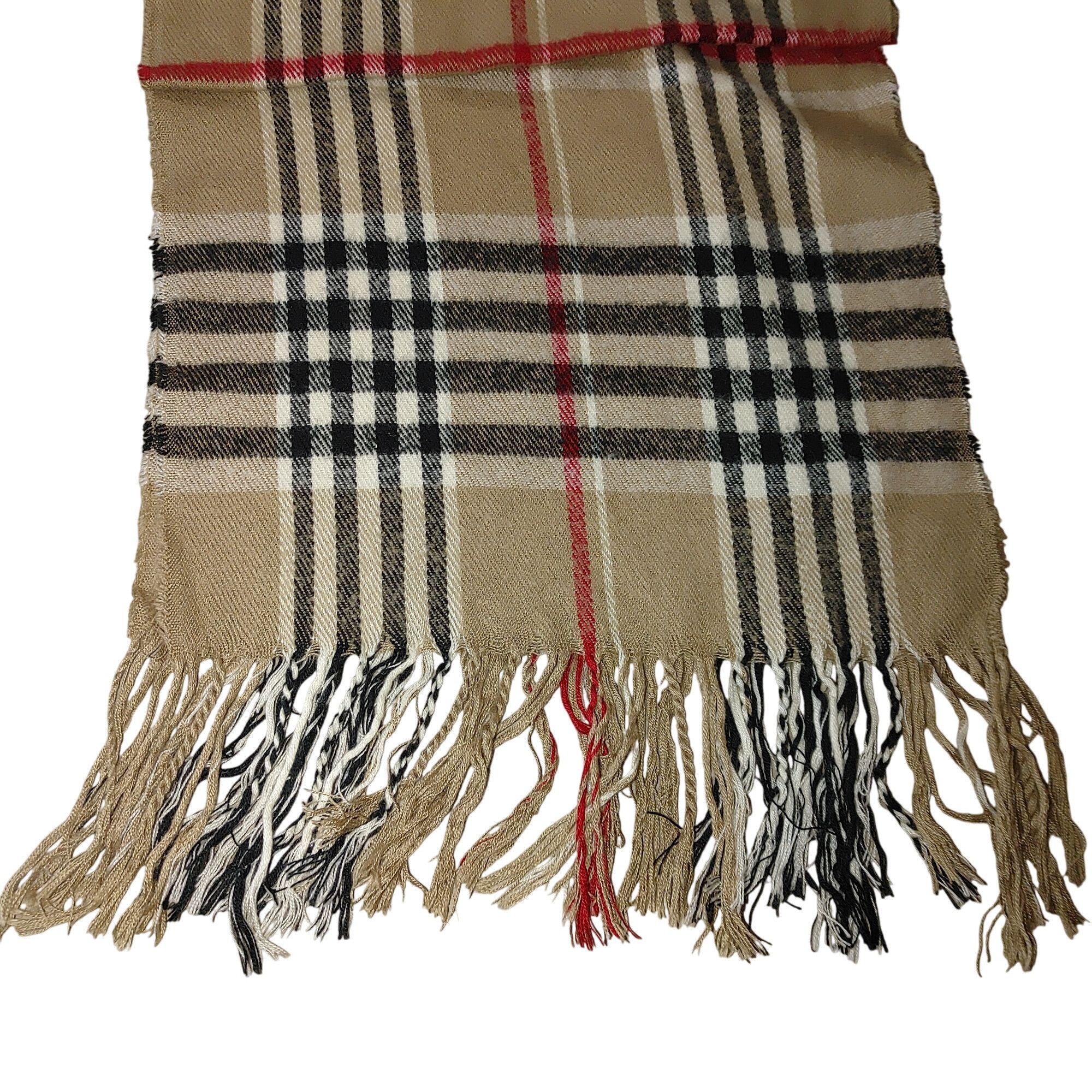 Other Nova Check Beige Plaid Scarf Wrap Blend Fringe 60 by 12 Clas Size ONE SIZE - 5 Thumbnail