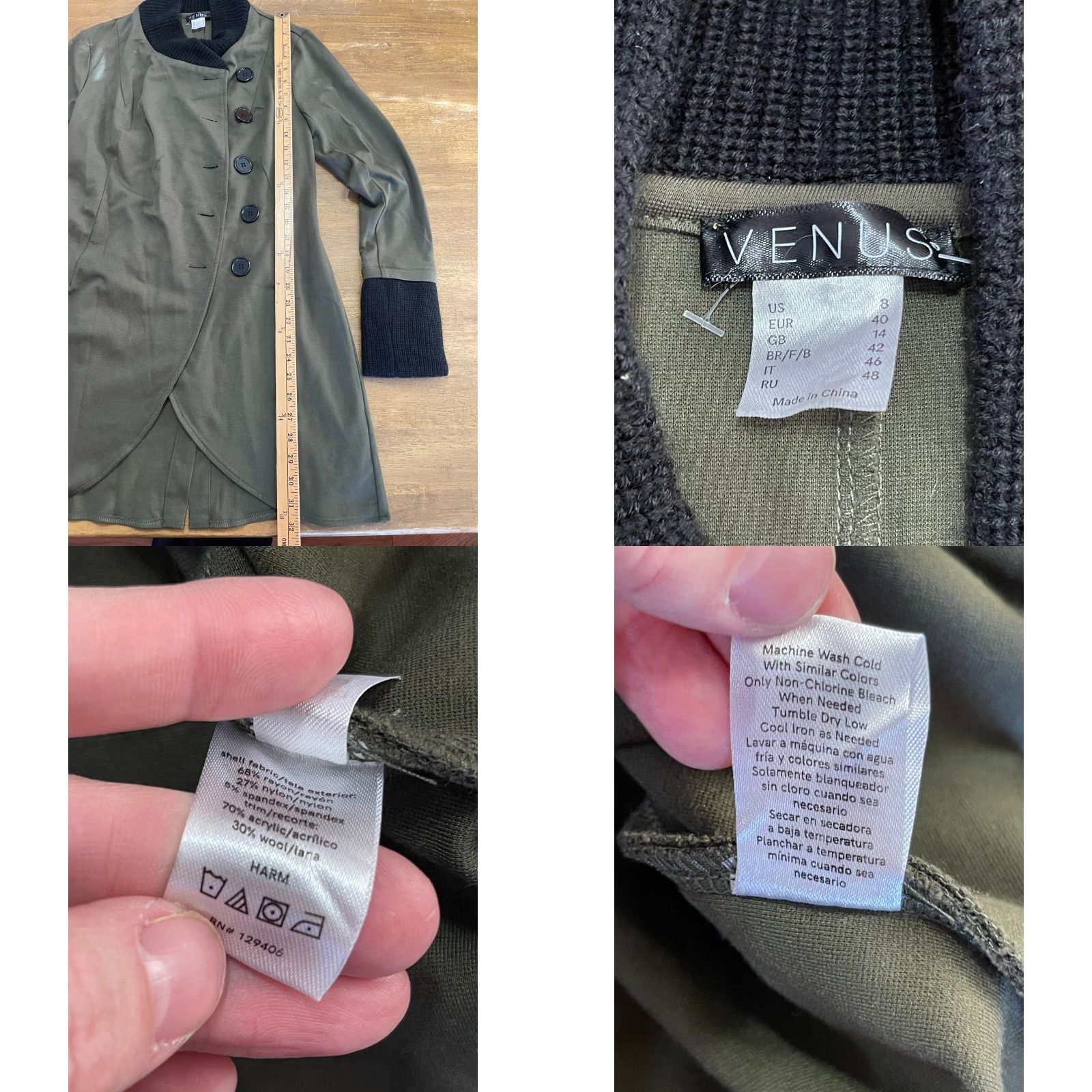 Venus Venus Jacket Women's Size 8 Black Green Button Up Long Coat Long Sleeve Casual Size M / US 6-8 / IT 42-44 - 8 Thumbnail