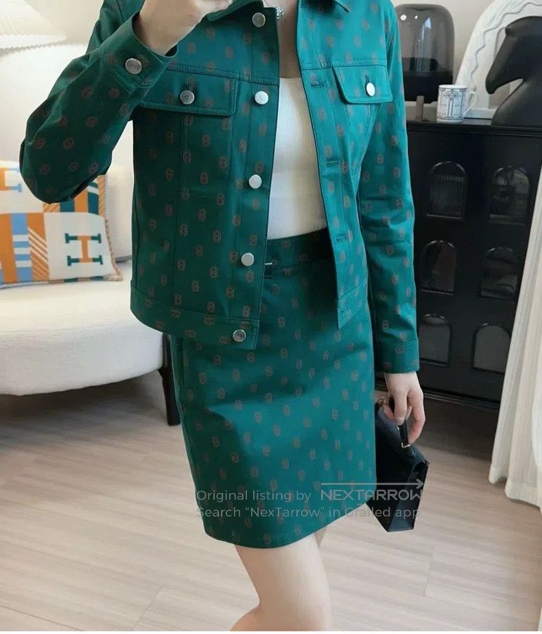 Hermes Hermes Pig nose denim skirt, green Size 24" / US 00 / IT 34 - 8 Thumbnail