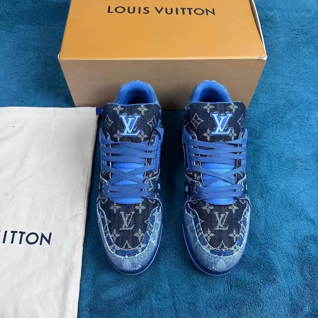 Louis Vuitton lv trainer low-top denim sneakers blue Size US 8 / EU 41 - 1 Thumbnail