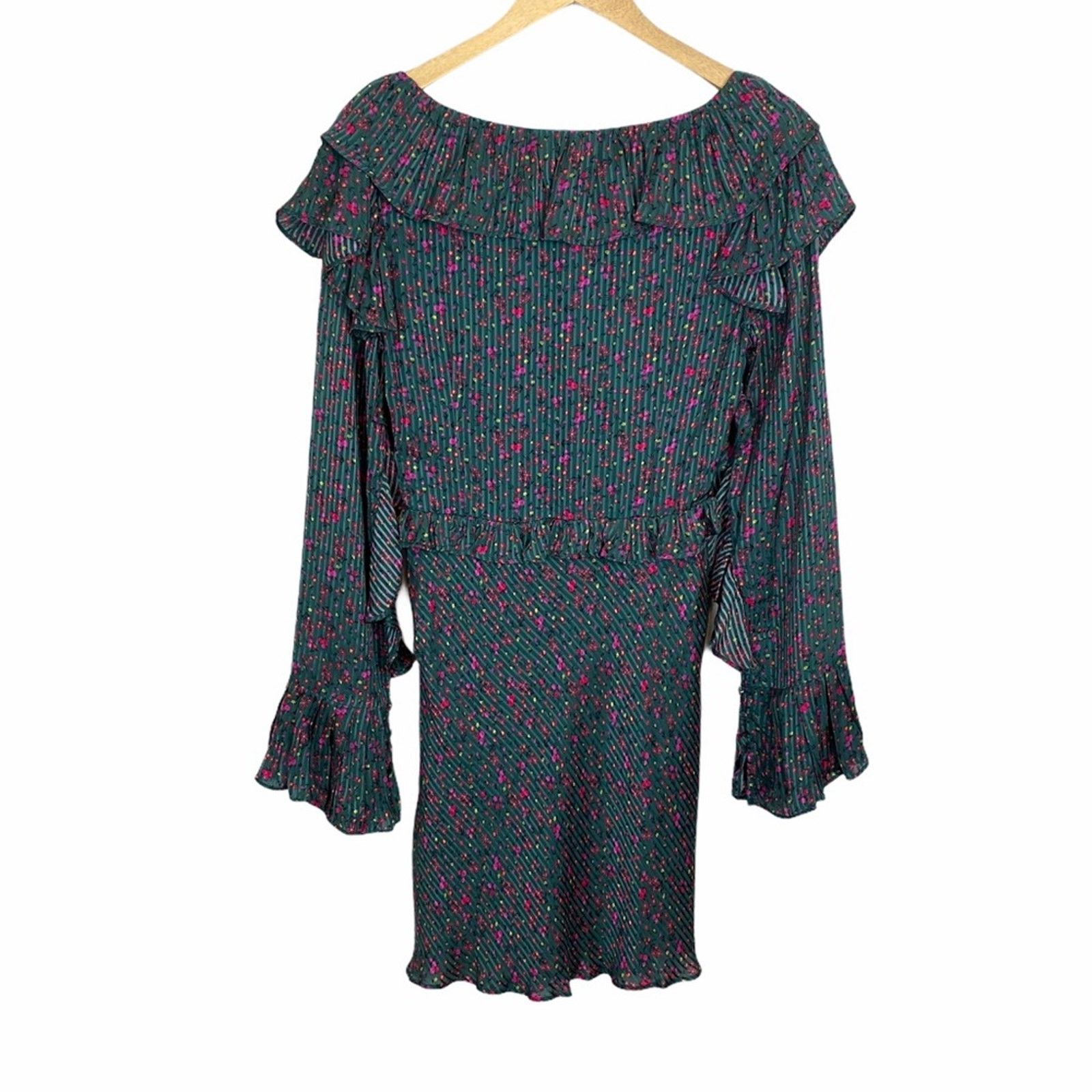 Free People Free People Satin Long Sleeve Ruffle V Neck Dress Size 2 Size XS / US 0-2 / IT 36-38 - 5 Thumbnail