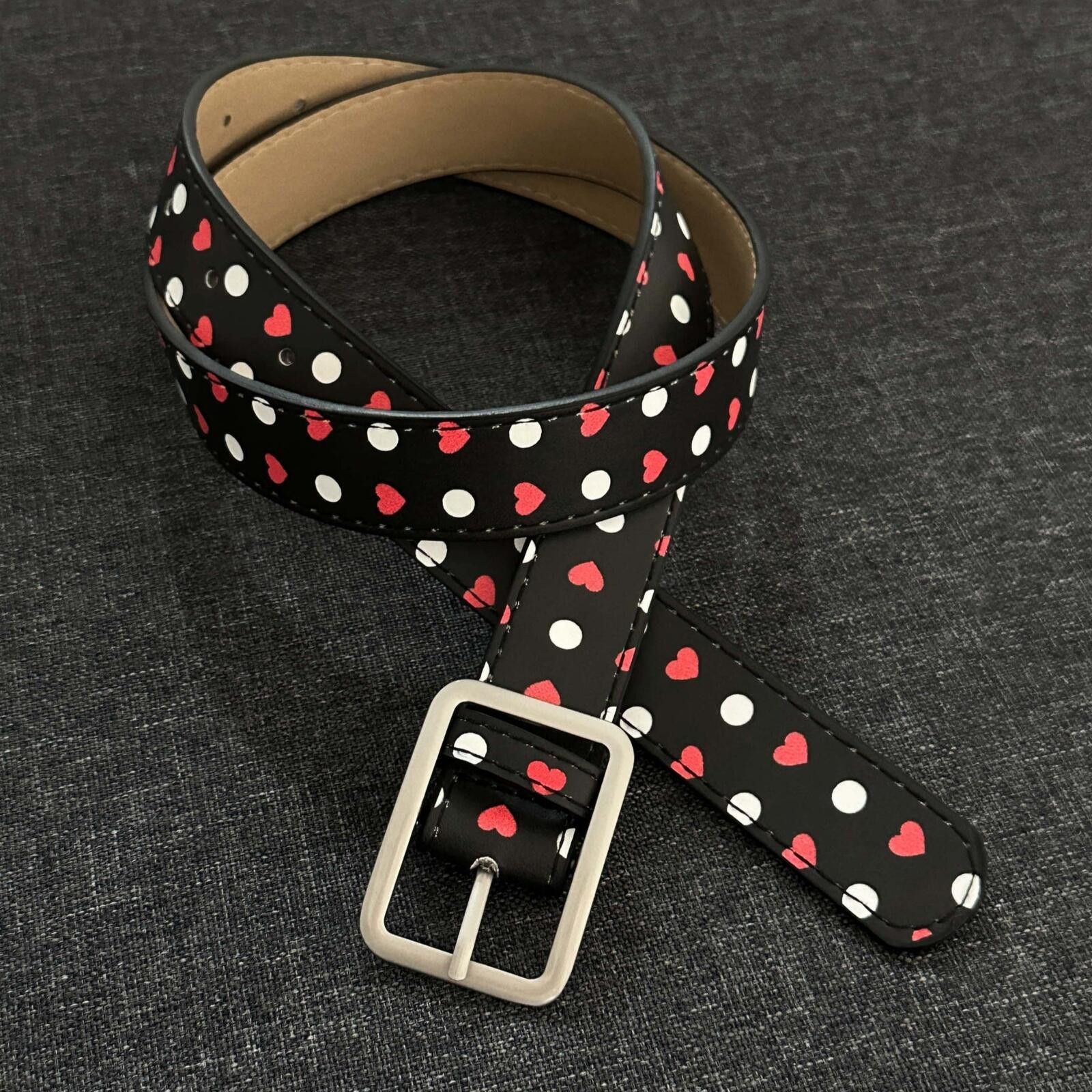 Other Polka Dot Heart Print Belt | Red White Y2K Sweet Street Size ONE SIZE - 1 Thumbnail