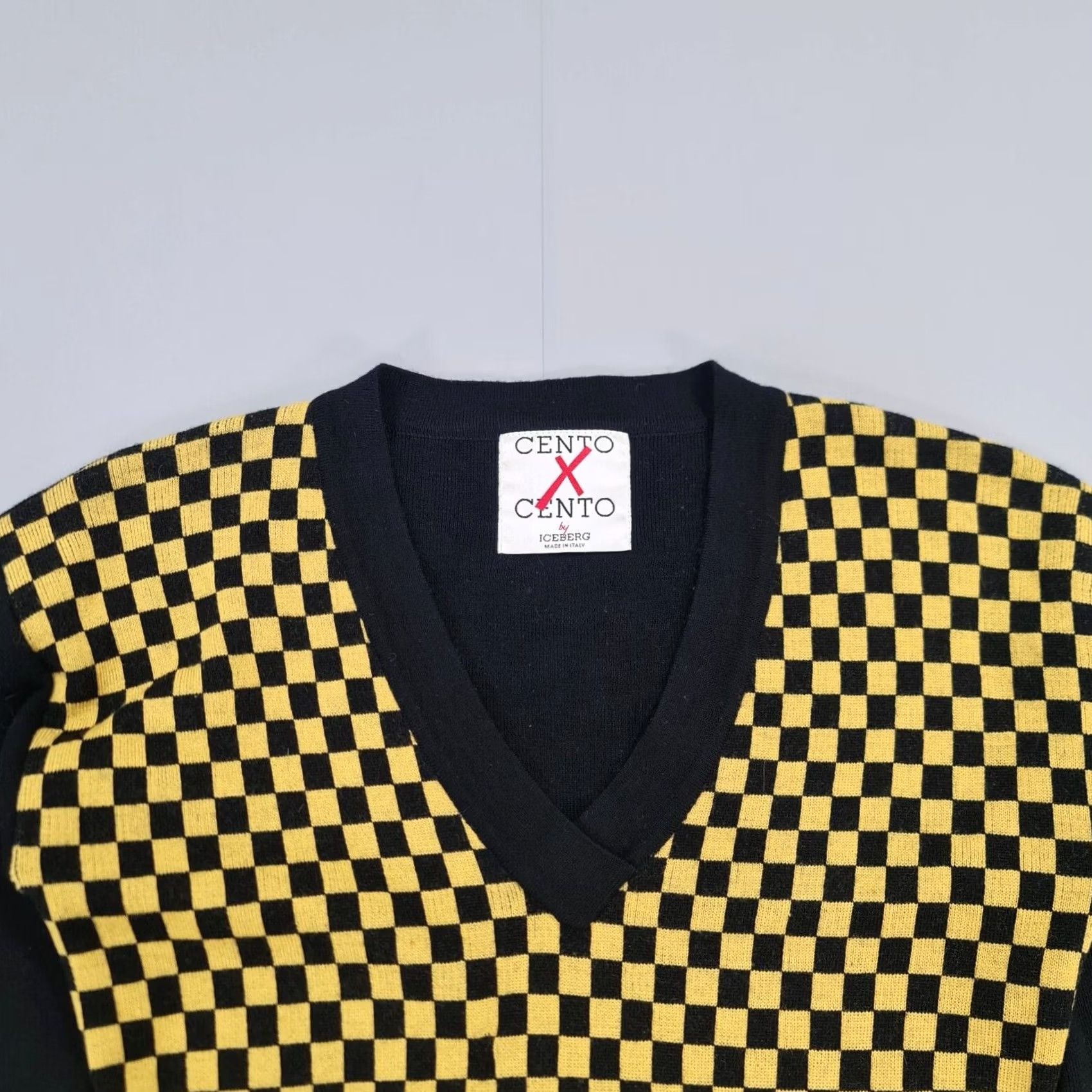 Vintage Cento By Iceberg Dress Womens Black Yellow Checkboard Knitted Mini Long Sleeve V-Neck Pullover Pockets Casual 46 XS? Size L / US 10 / IT 46 - 2 Thumbnail