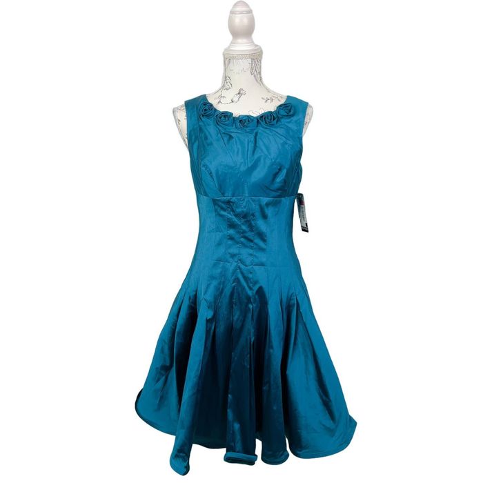 Adrianna Papell Adrianna Papell Satin Teal Retro 50s Fit N Flare Dress NWT Grailed