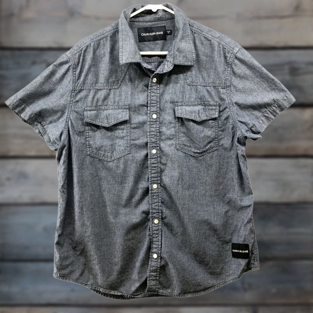 Calvin Klein Calvin Klein Utility Shirt Mens XL Blue Cotton Flap Pocket Button Up Western Size US XL / EU 56 / 4 - 1 Thumbnail