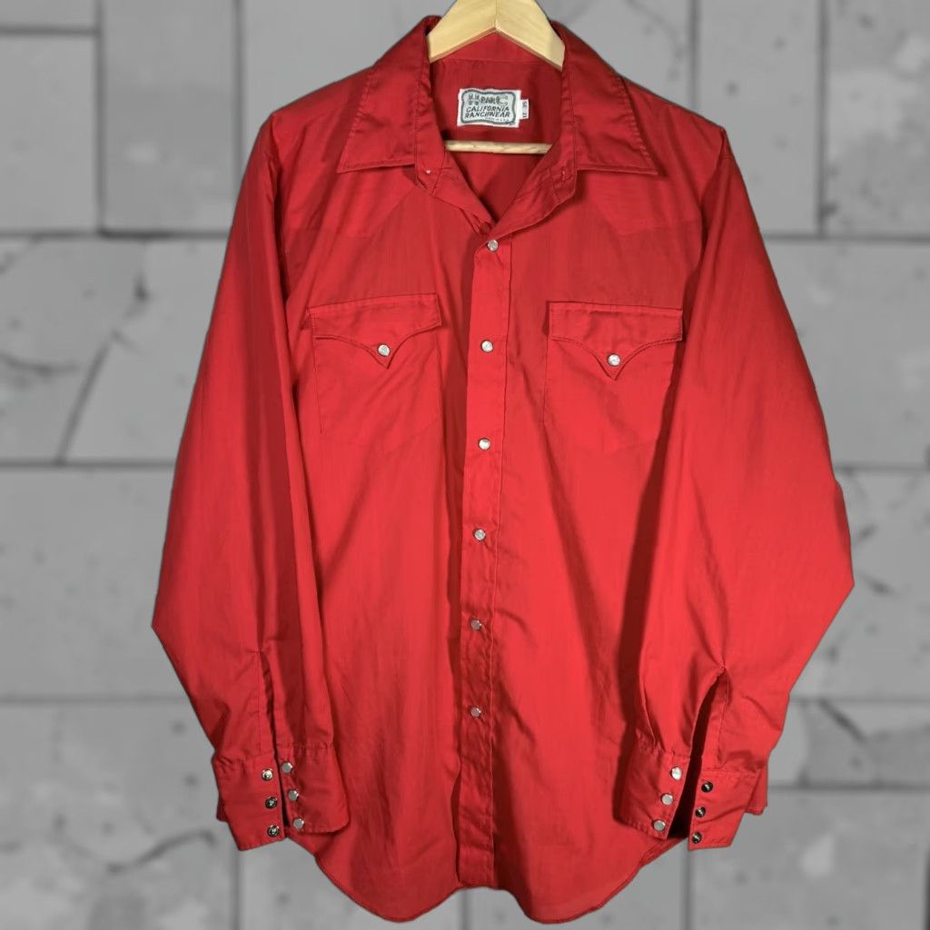 Vintage VINTAGE California Ranchwear Shirt Long Sleeve Men 17 Red Western Snap Button-Up Country Size US XL / EU 56 / 4 - 1 Thumbnail