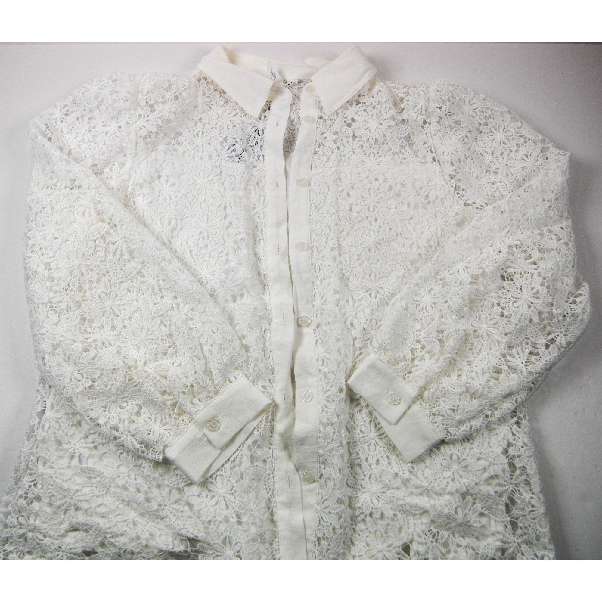 Other Women Blouses Dressy Casual Long Sleeve Top Lace White Size Size M / US 6-8 / IT 42-44 - 1 Thumbnail