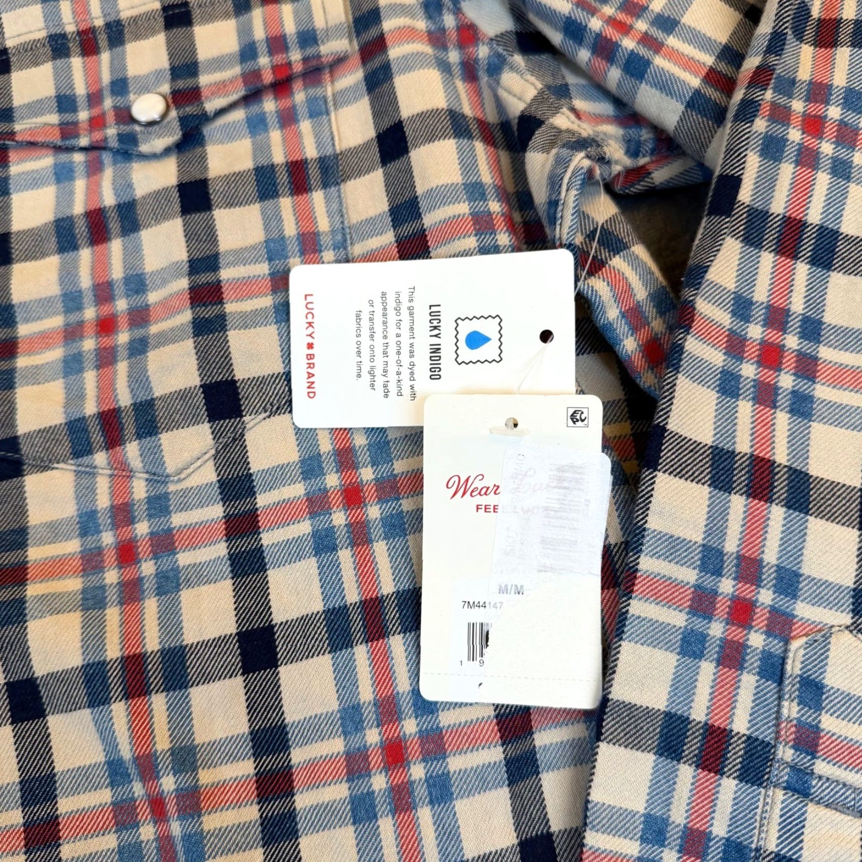 Lucky Brand Lucky Brand Shirt Plaid Western Snap Mens M Woven Cotton Multicolor Blue Red Cream Indigo NWT Casual Workwear Cowboy Bohemian Preppy 90s Size US M / EU 48-50 / 2 - 4 Thumbnail