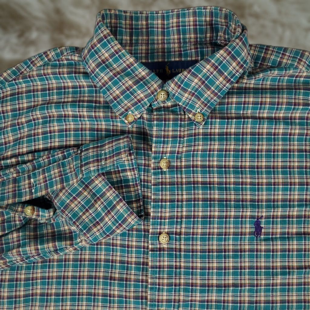 Ralph Lauren VINTAGE Ralph Lauren Shirt Mens Large Green Blue Plaid Long Sleeve Button Down Casual Mens Size US L / EU 52-54 / 3 - 1 Thumbnail
