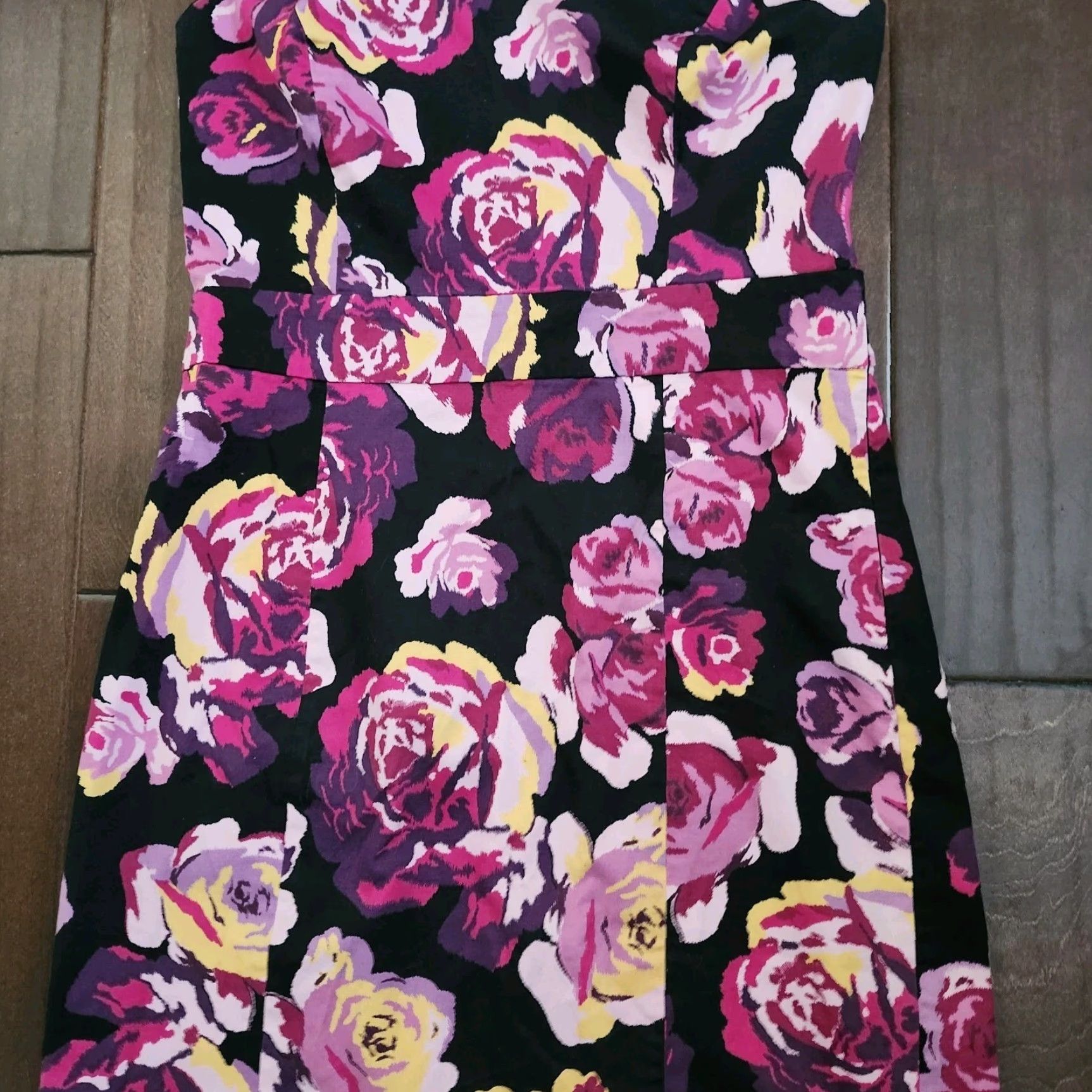 Express VINTAGE Express Womens 12 Floral Fit Flare Dress Pink Black Size XL / US 12-14 / IT 48-50 - 4 Thumbnail