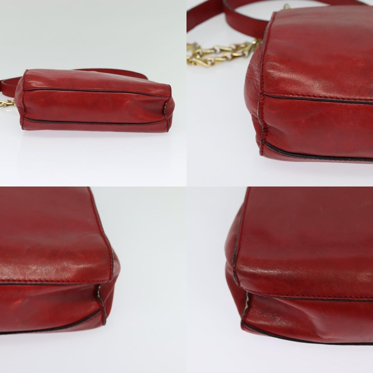 Celine CELINE Chain Shoulder Bag Leather Red Gold Size ONE SIZE - 10 Thumbnail