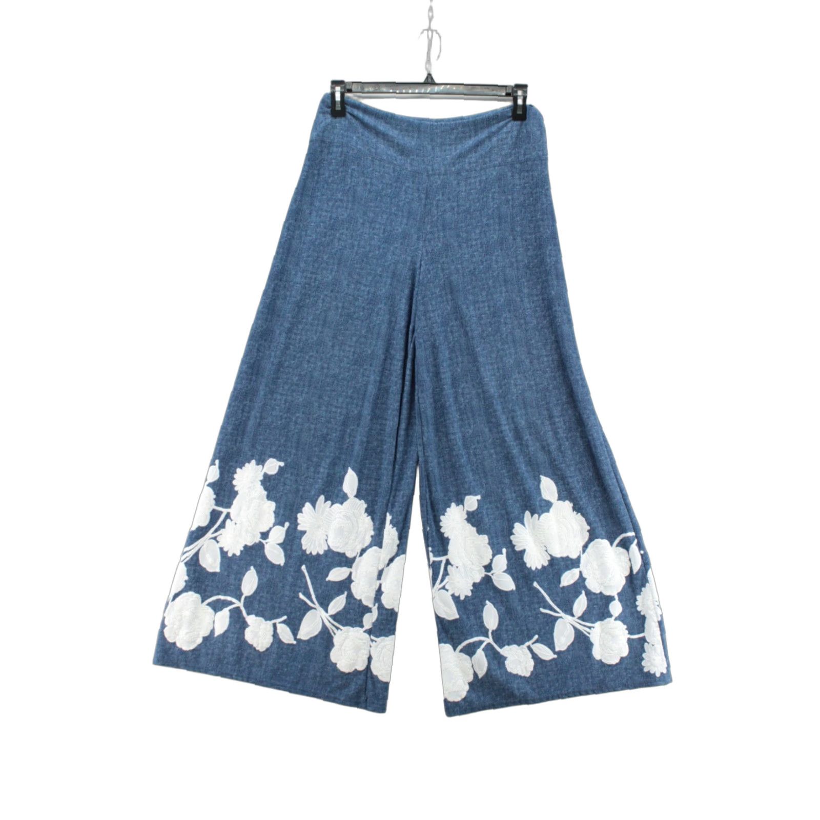 Vintage Coco Bianco BOHO Palazzo STRETCHY Lounge Pants Large Blue Embroidered Wide Leg Women's Pants Regular Size L Vintage Size 36" / US 14 / IT 50 - 1 Thumbnail