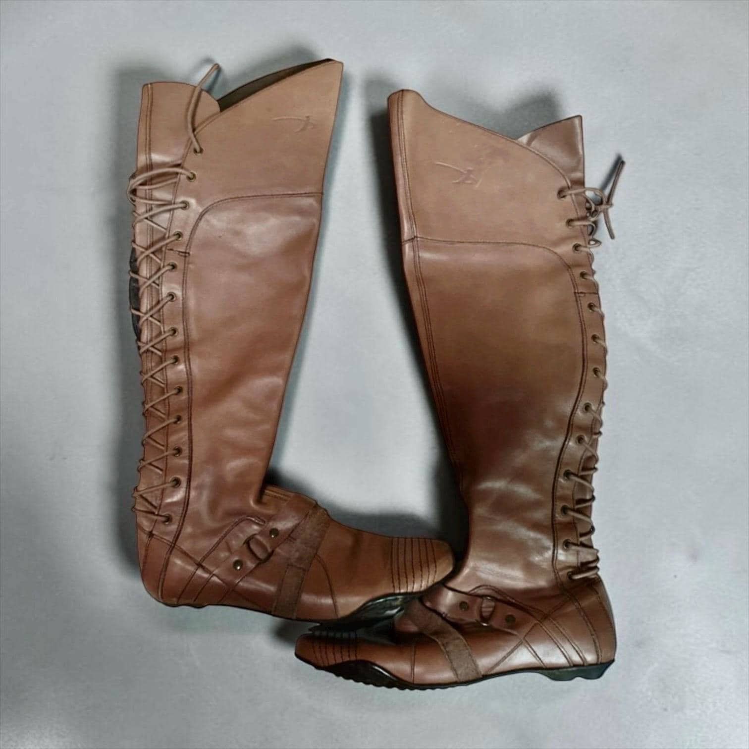 A. A. Spectrum The Leather Knee High Corset Zig Zag Lacing Flat Boots Size US 9 / IT 39 - 5 Thumbnail