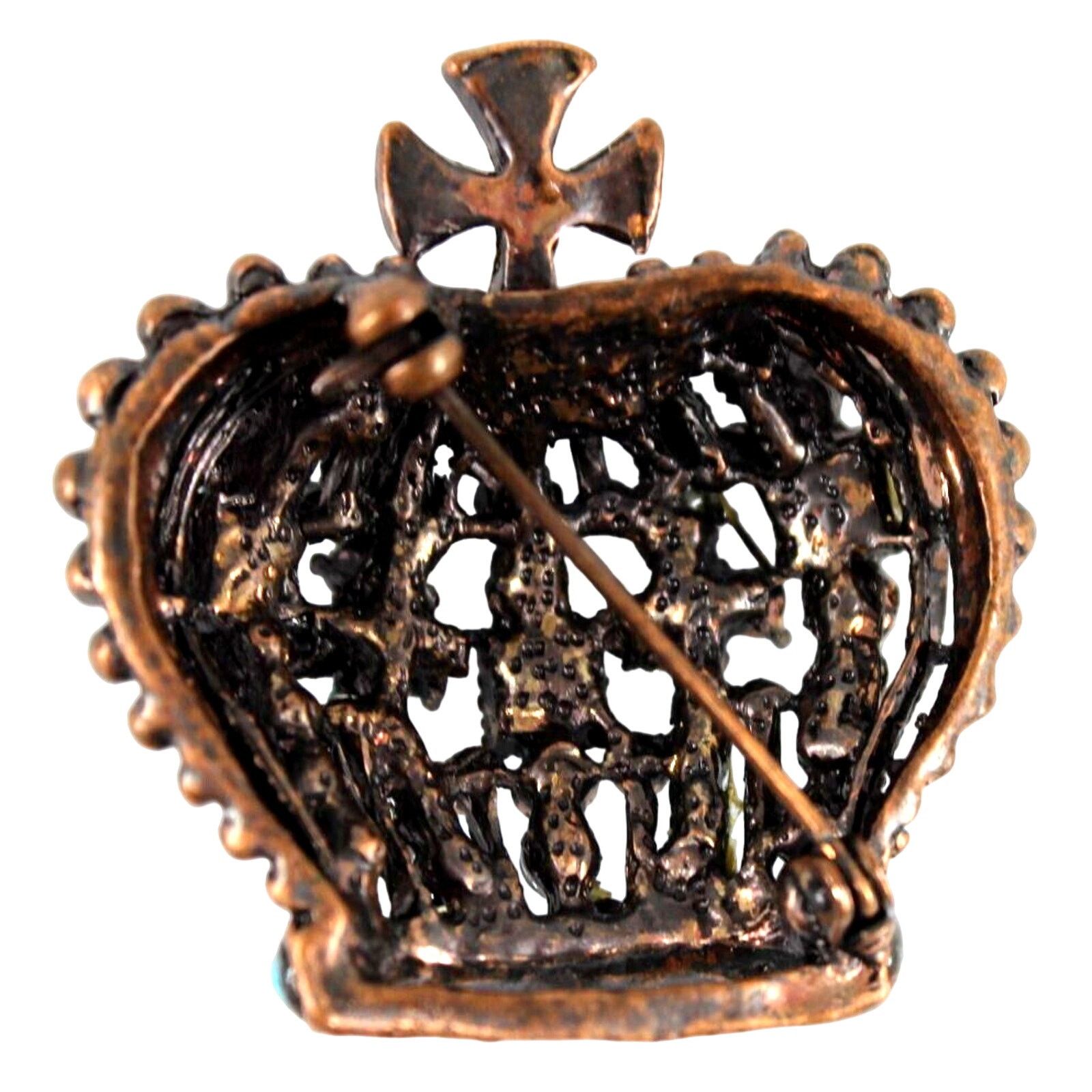 Other Spectacular Crown Bronze Brooch •Blue Green Agua Rhinestones Size ONE SIZE - 2 Thumbnail