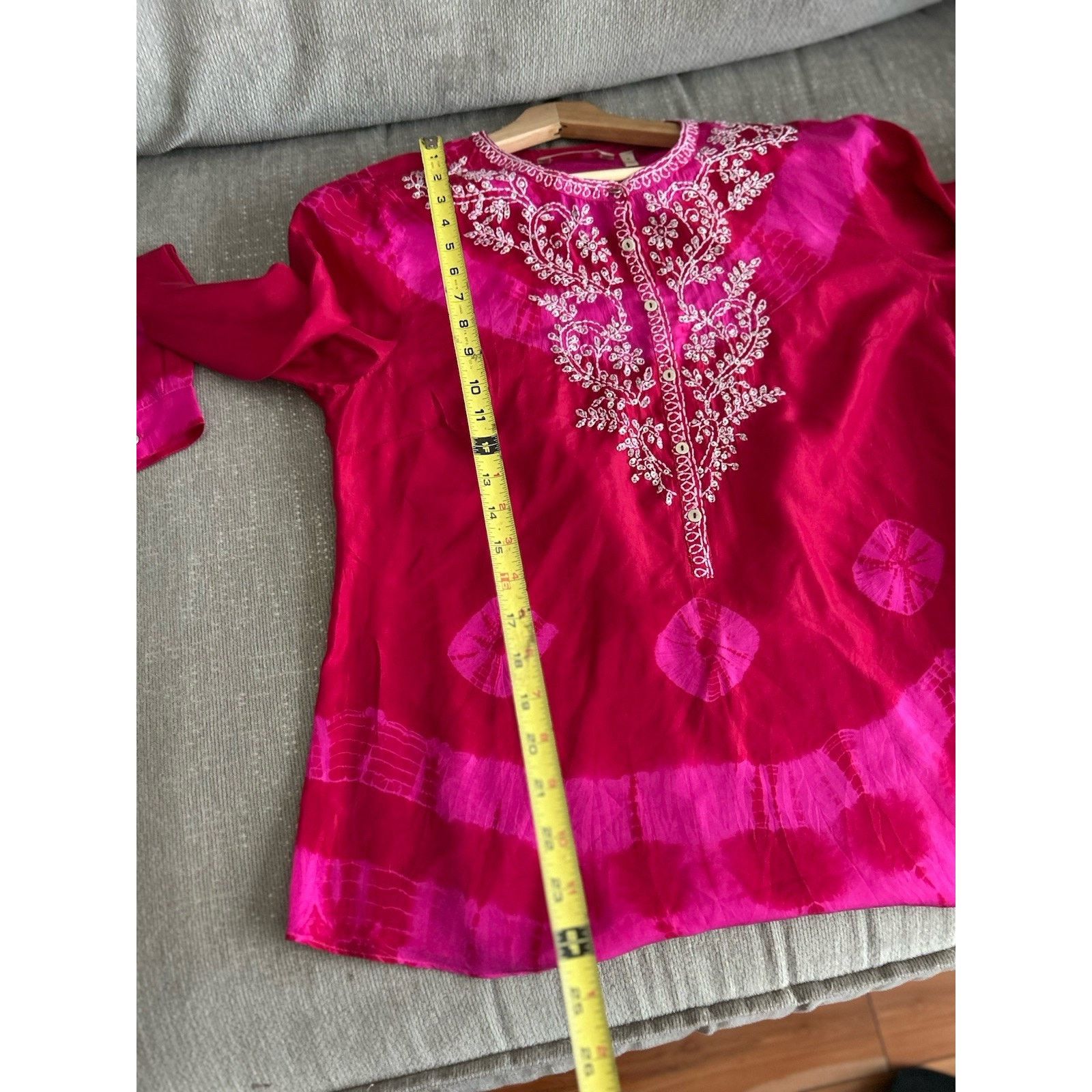 Soft Surroundings SOFT SURROUNDINGS Silk Pink Tie Dye Tunic M Boho Embrodery Size M / US 6-8 / IT 42-44 - 12 Thumbnail