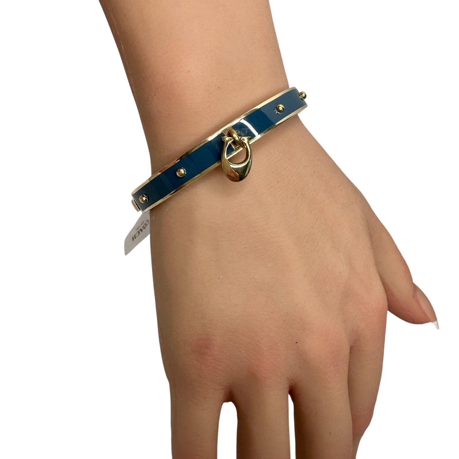 Coach Coach Enamel Riveted Signature C Hinge Bangle Bracelet Teal Size ONE SIZE - 8 Thumbnail