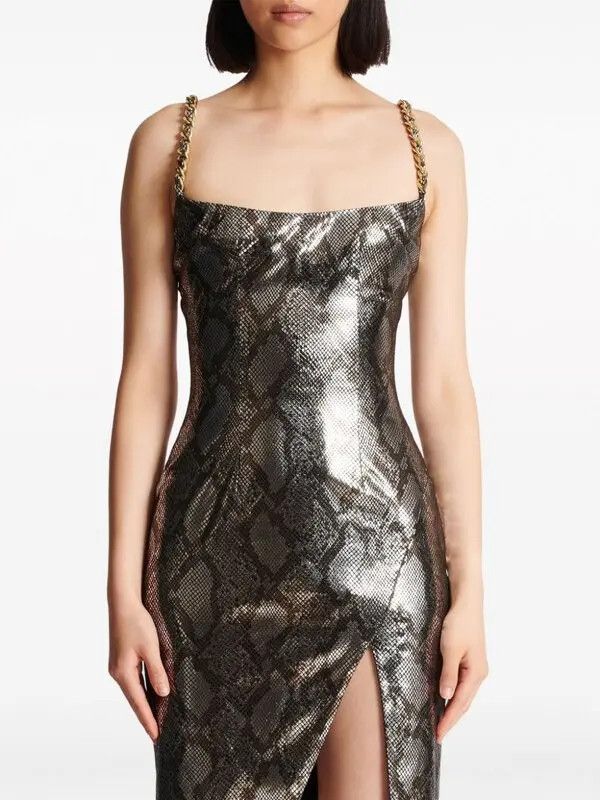 Balmain o1s1wg110825 Python Print Metallic Maxi Dress in Silver Size M / US 6-8 / IT 42-44 - 5 Thumbnail
