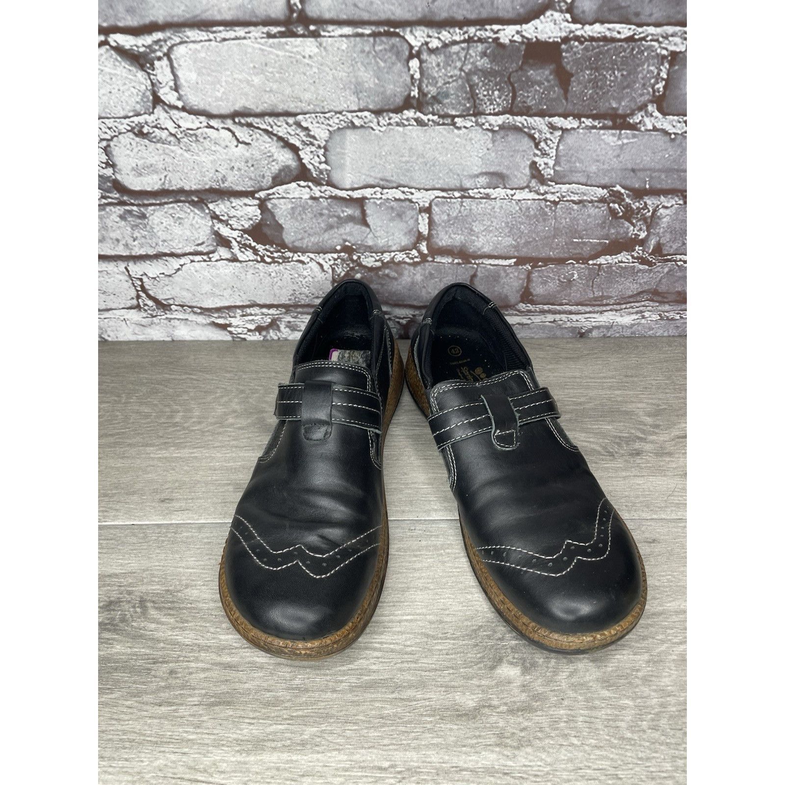 Spring Court Spring Step Black Leather Wingtip Button Strap Clogs Shoes W Size US 11 / IT 41 - 3 Thumbnail