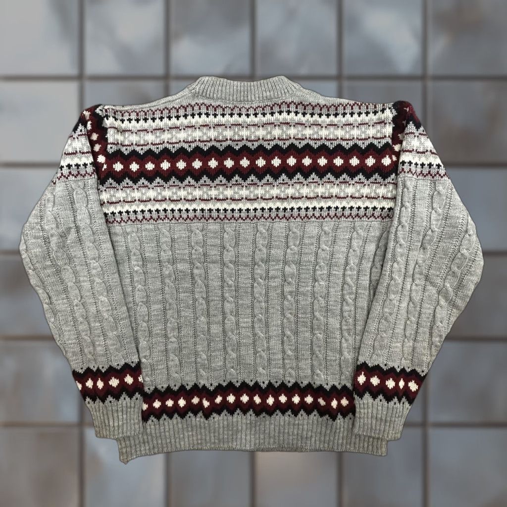 Penn VINTAGE J. C. Penney Sweater Mens XL Gray Fair Isle Cable-Knit Pullover Size US XL / EU 56 / 4 - 1 Thumbnail