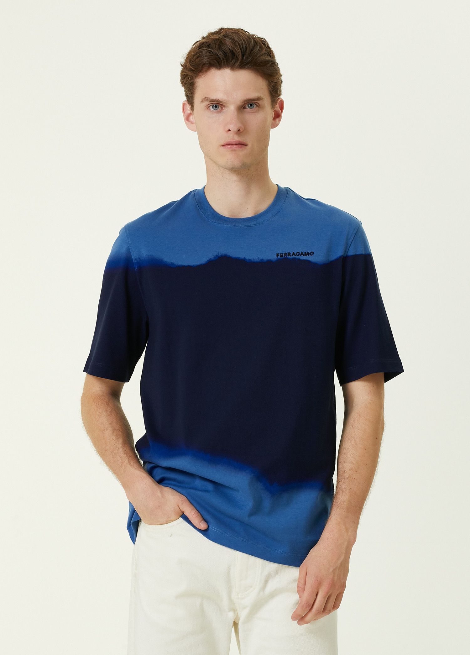 Salvatore Ferragamo SALVATORE FERRAGAMO blue navy colorblock t-shirt Medium Size US M / EU 48-50 / 2 - 2 Thumbnail