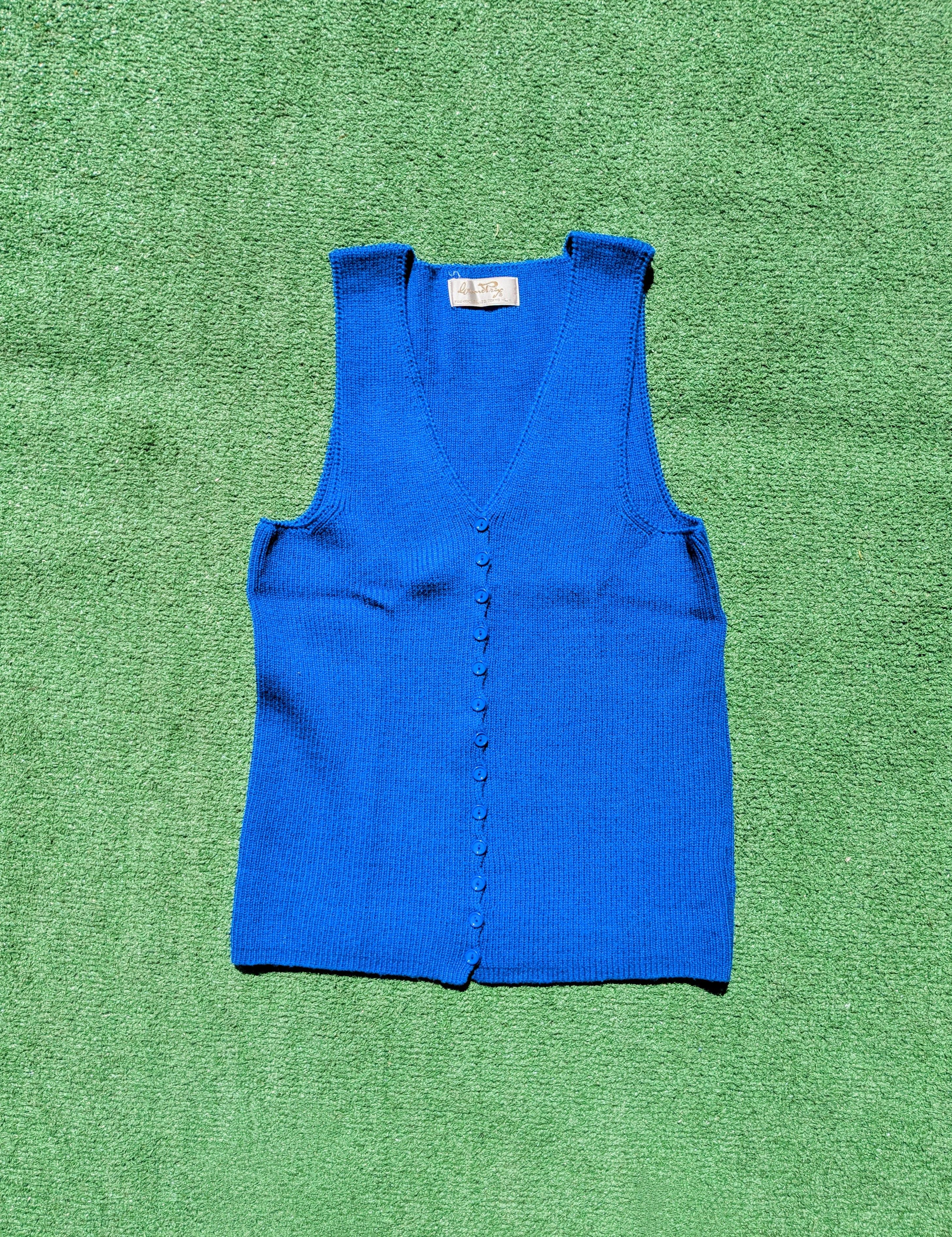 Vintage 1960s Blue Fuji-Knit Co. Tokyo Cable Knit V-neck Petite Vest Size XS / US 0-2 / IT 36-38 - 5 Thumbnail