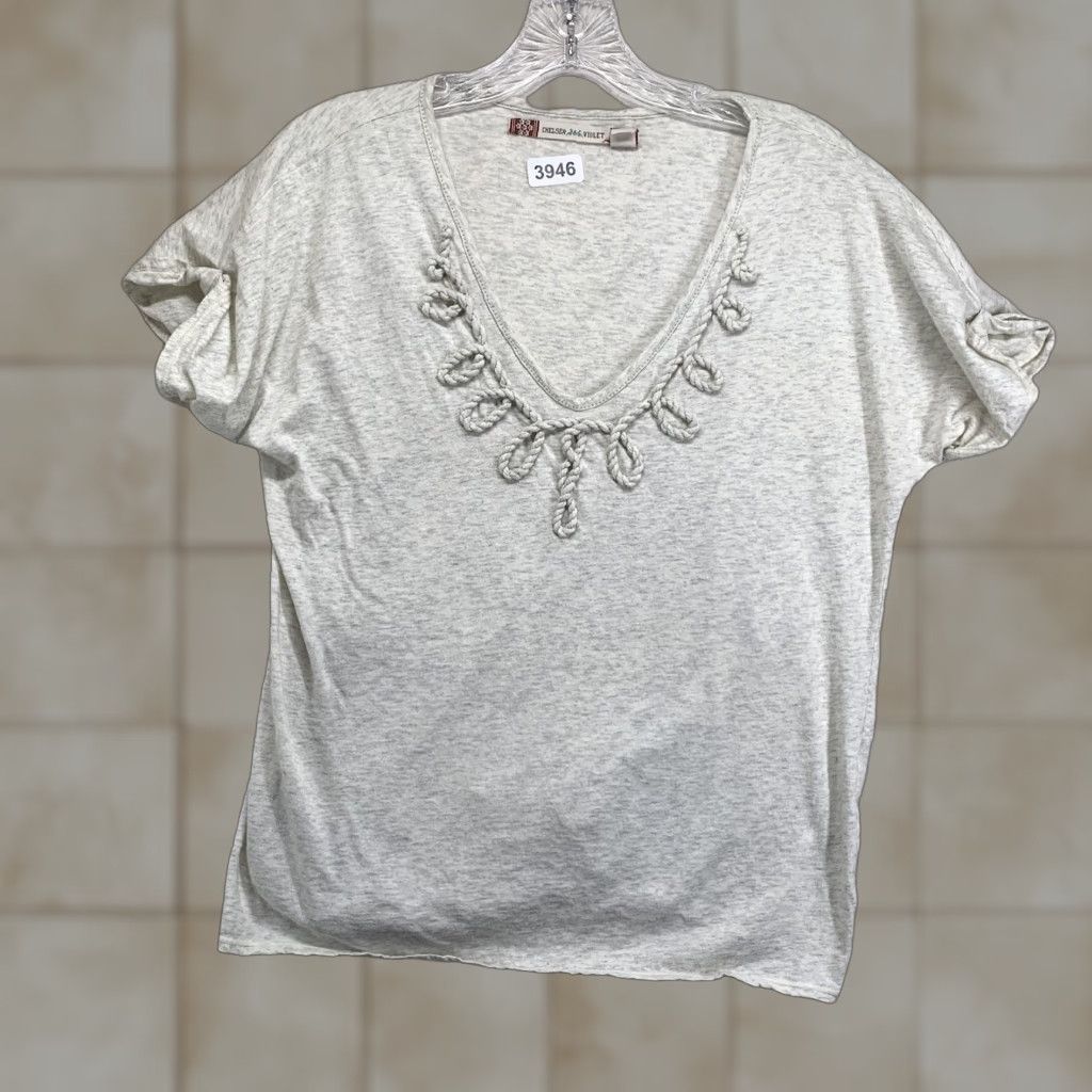 Vintage Chelsea & Violet Blouse Women Large Gray V-Neck Knit Cotton Embroidered Pullover Casual Sleeve Womens Size L / US 10 / IT 46 - 1 Thumbnail