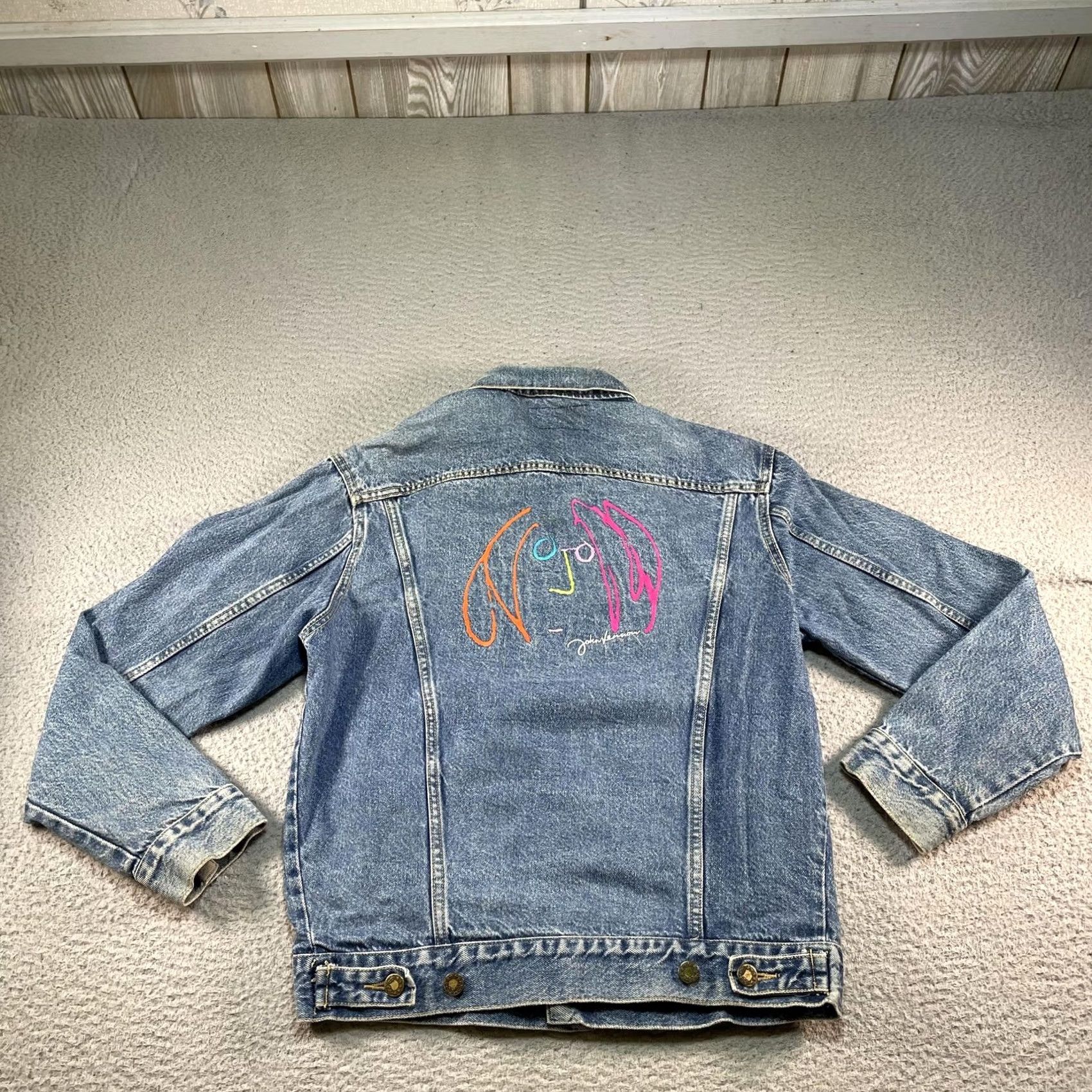 Denime VINTAGE John Lennon Denim Jacket Mens S Blue Imagine The Beatles 90s Trucker Size US S / EU 44-46 / 1 - 6 Thumbnail