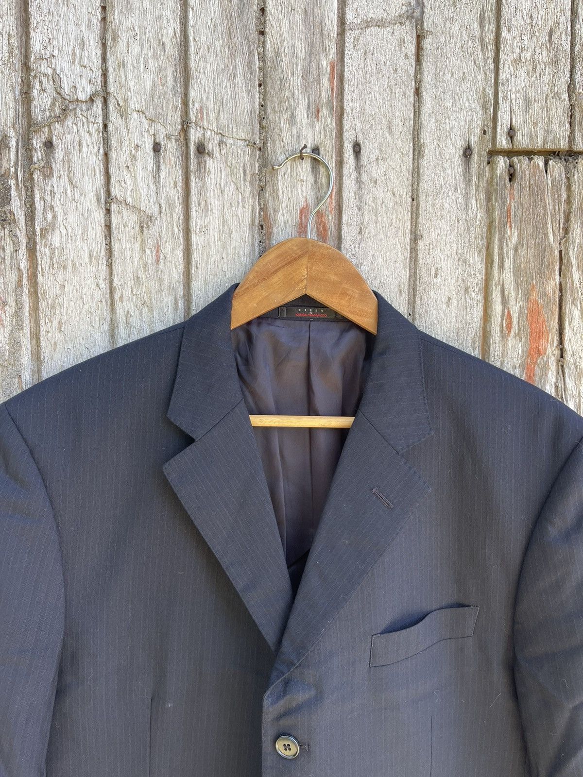 Kansai Yamamoto SISSY by Kansai Yamamoto Black Pinstripe Blazer Vintage 1990 Size 42R - 2 Thumbnail
