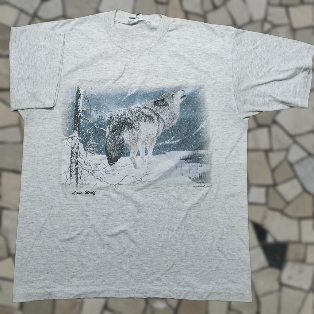 LONE WOLF VTG Cal Cru T-Shirt M Gray 50/50 Crew Neck Short Sleeve Graphic Print Wolf Logo USA 90s Winter Lone Wolf Mens Size US M / EU 48-50 / 2 - 1 Thumbnail