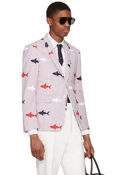 Thom Browne Thom Browne Shark Embroidered Striped Blazer Size US XS / EU 42 / 0 - 1 Thumbnail