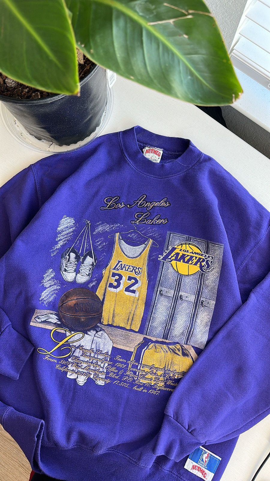 image of L A Lakers x Magic Johnson Crazy Vintage 90's Lakers Magic Johnson Nutmeg Crewneck in Purple (Size 