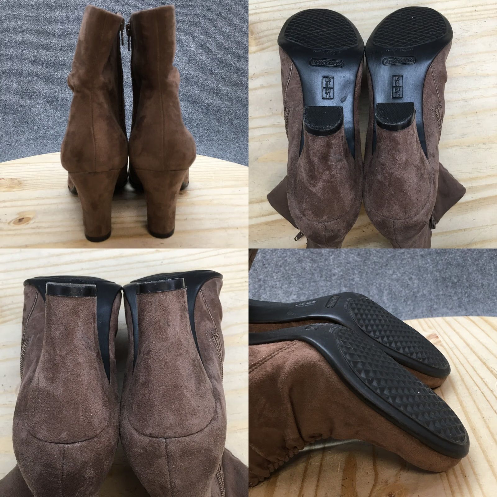 Vintage Aerosoles Boots Womens 9.5 M Ankle Bootie Brown Fabric Cone Heels Zip Size US 10 / IT 40 - 8 Thumbnail