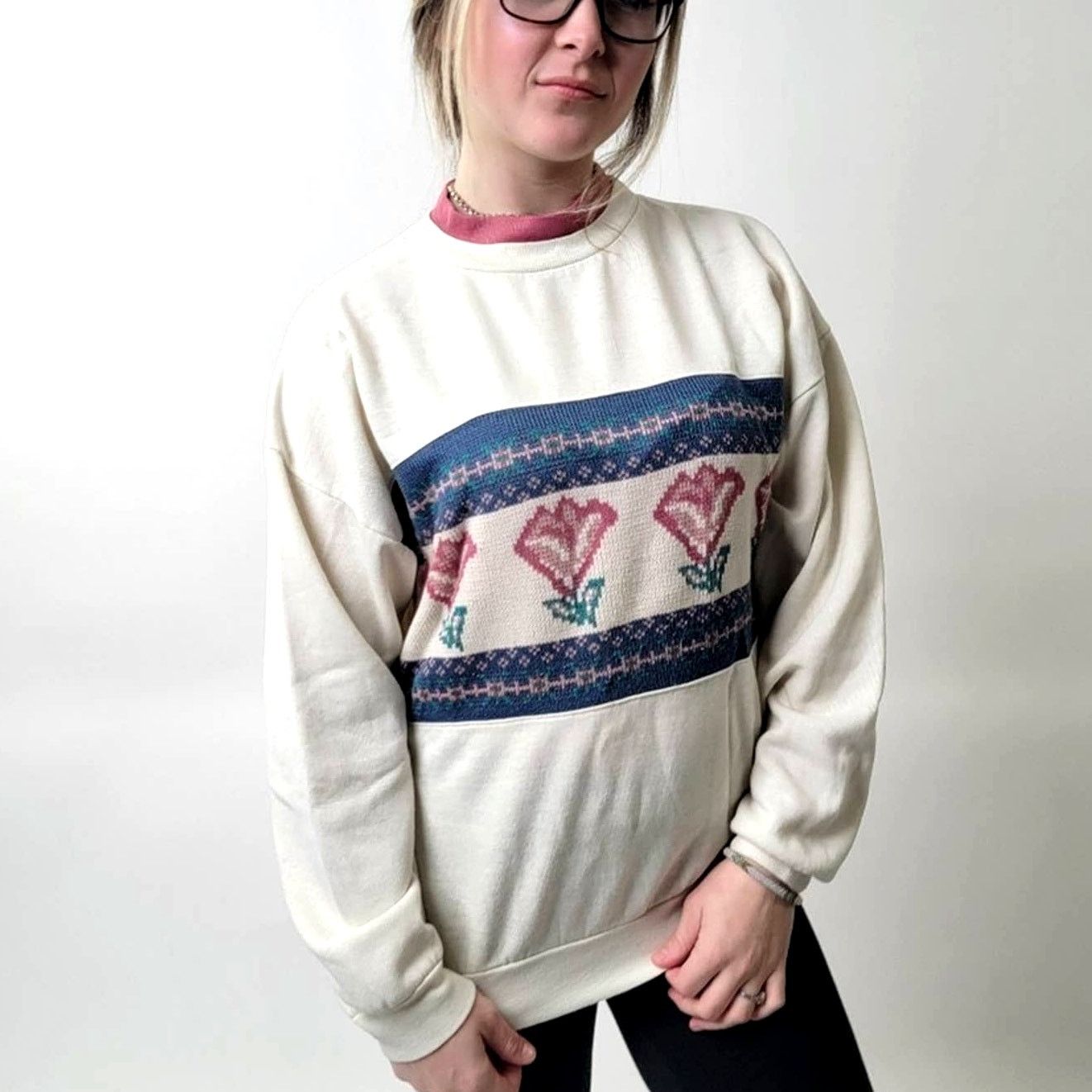 Vintage Vintage 90s Floral Cottagecore Chunky Knit Sweatshirt - S Size S / US 4 / IT 40 - 5 Thumbnail