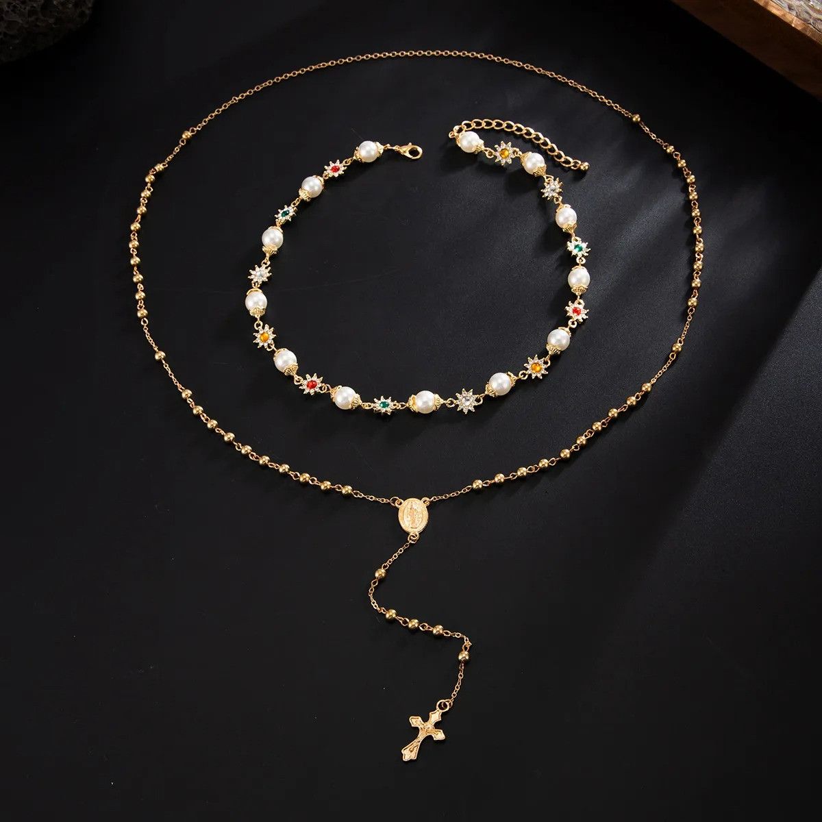 Vintage Pearl Flower 2-Piece Set Necklace Size ONE SIZE - 4 Thumbnail
