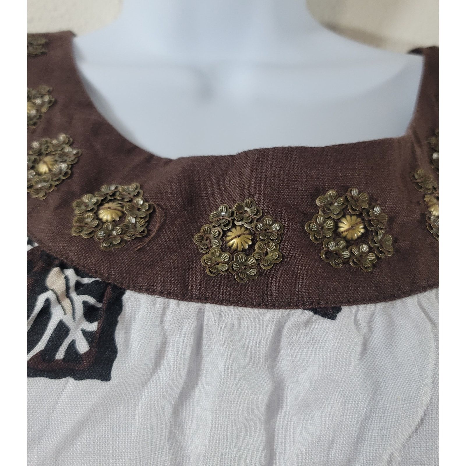 Other Style & Co. Brown White Floral Embellished Collar Dress 8 Size M / US 6-8 / IT 42-44 - 2 Thumbnail