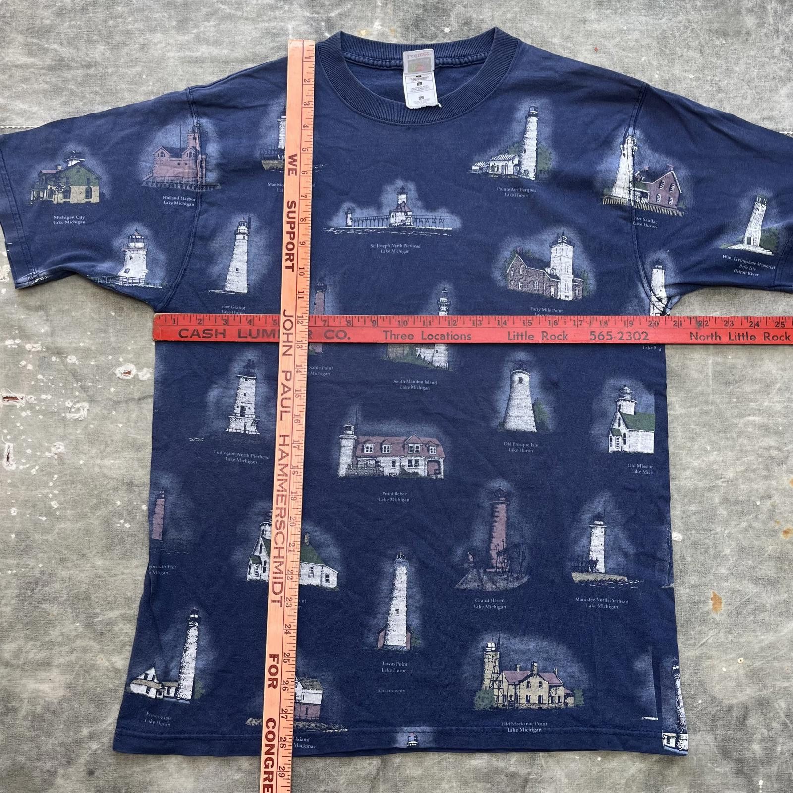 Fruit Of The Loom × Vintage Vintage 90s Y2K All Over Print Lighthouse Buildings Shirt Size US L / EU 52-54 / 3 - 3 Thumbnail