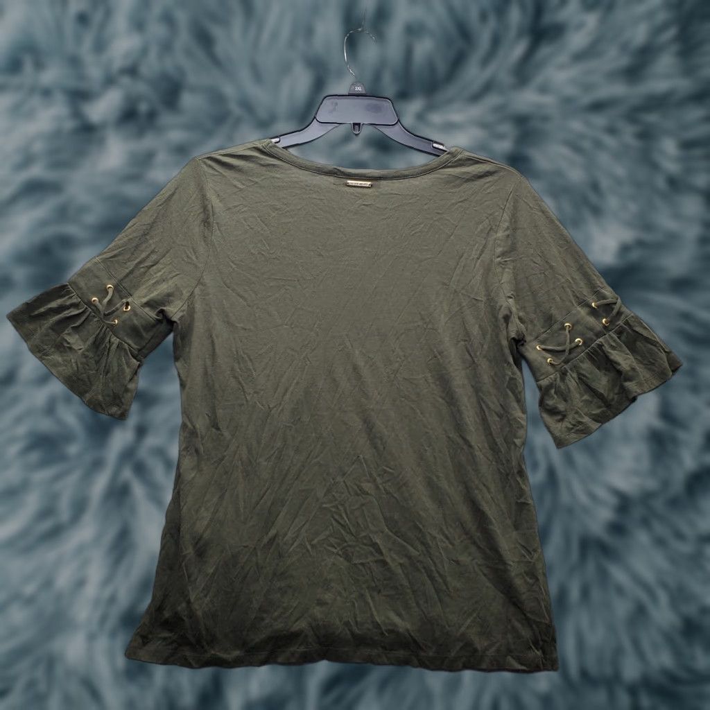 Michael Kors Michael Kors Blouse Womens L Green Round Neck Tied Side Slit Sleeve Pullover Shirt Size L / US 10 / IT 46 - 1 Thumbnail