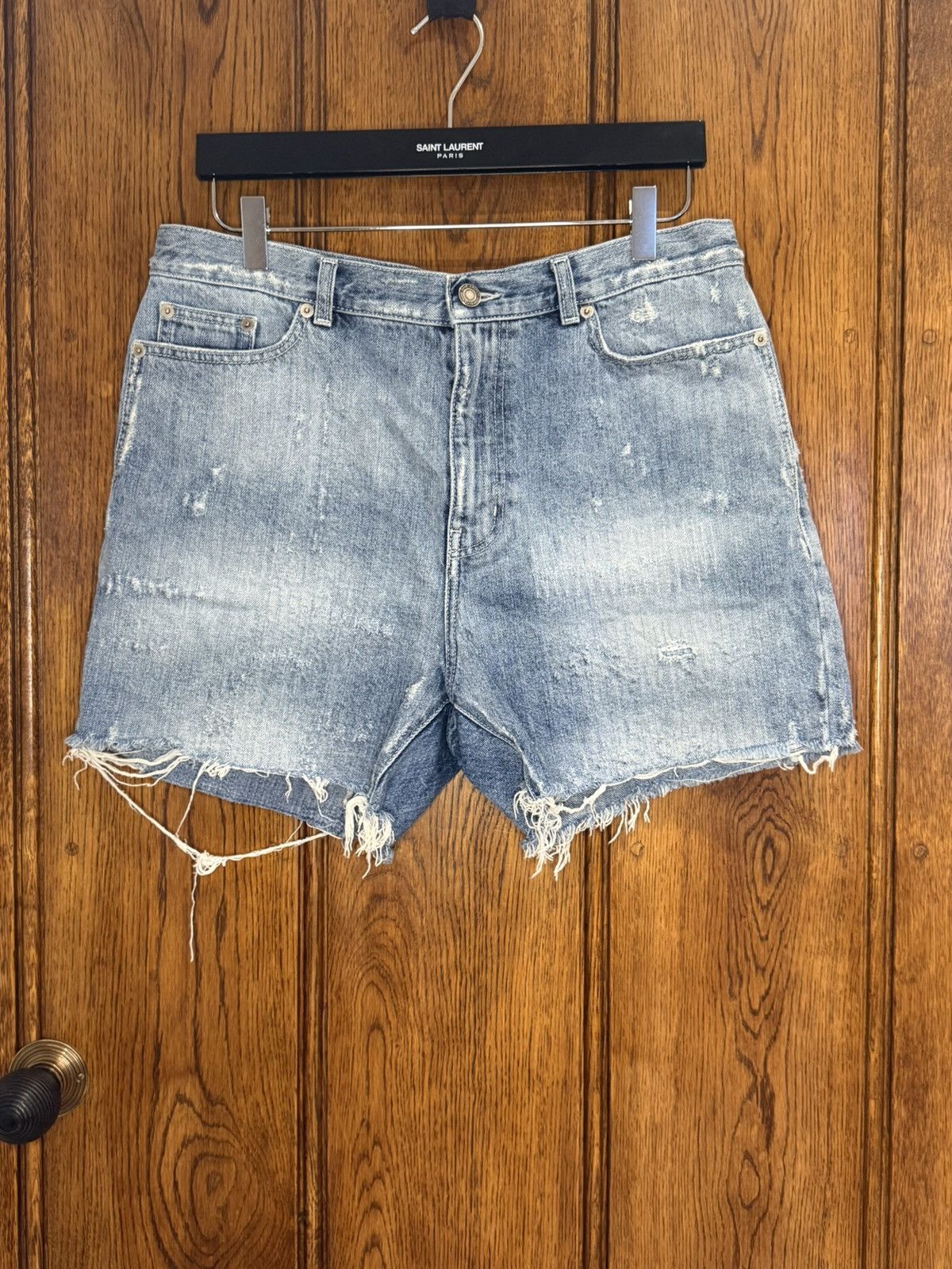 Saint Laurent Paris SS21 Saint Laurent hoochie daddy denim shorts 31 raw hem Size US 31 - 2 Thumbnail