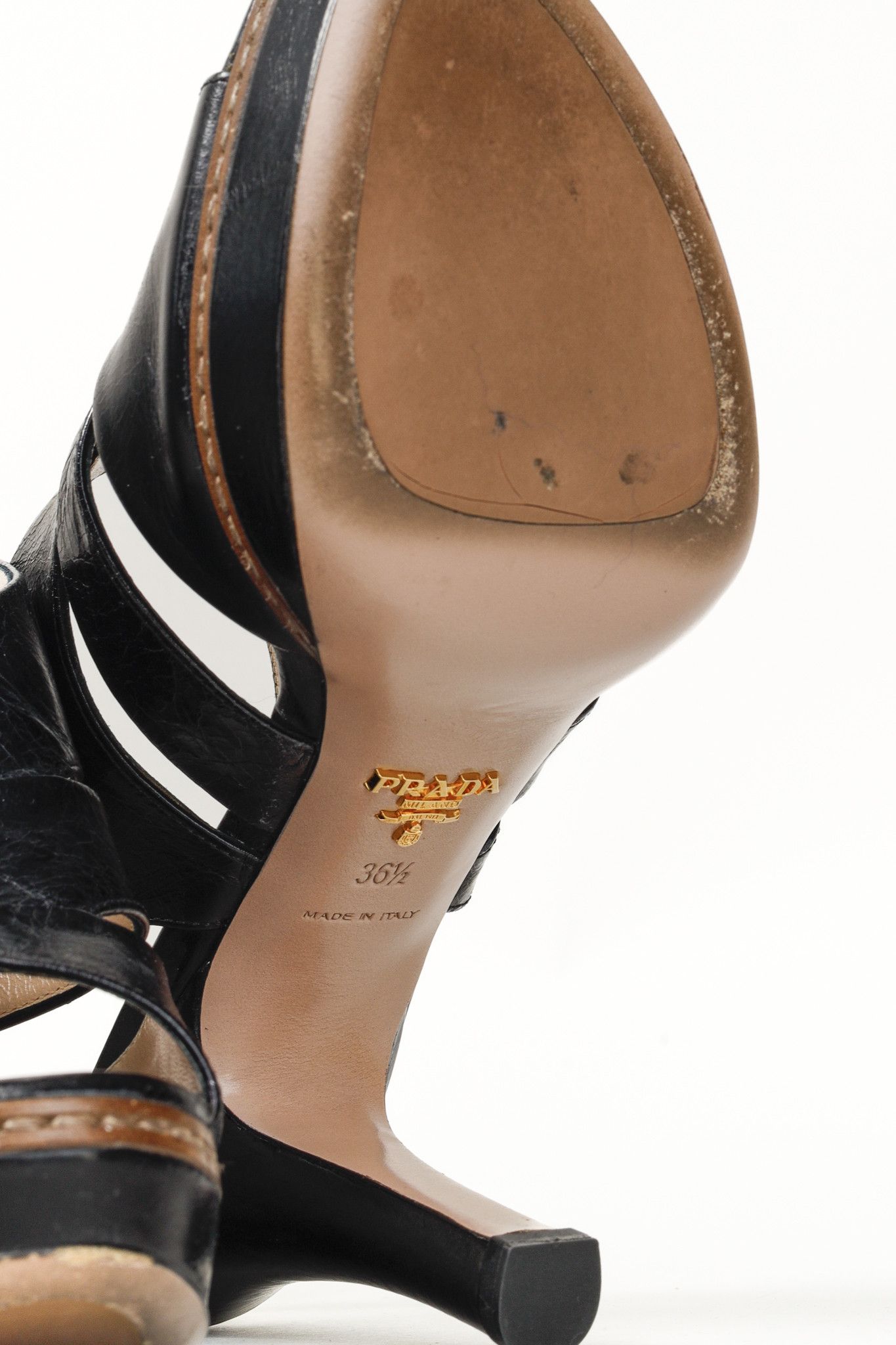 Prada Prada Black Leather Peep-Toe Heels Size US 5.5 / IT 35.5 - 5 Thumbnail